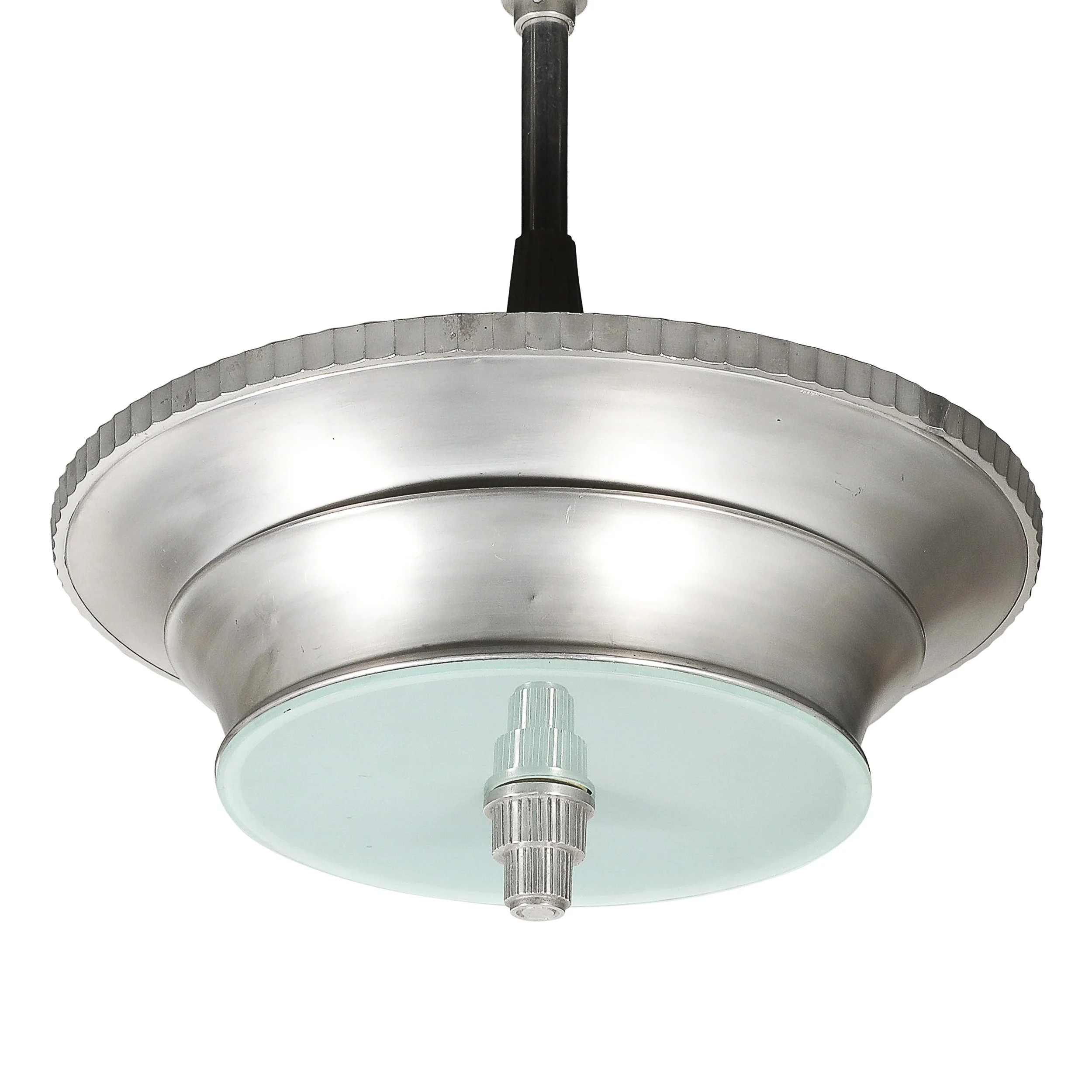 Art Deco Brushed Aluminum & Frosted Glass Chandelier with Fluted Detailing offered by High Style Deco — image 6
