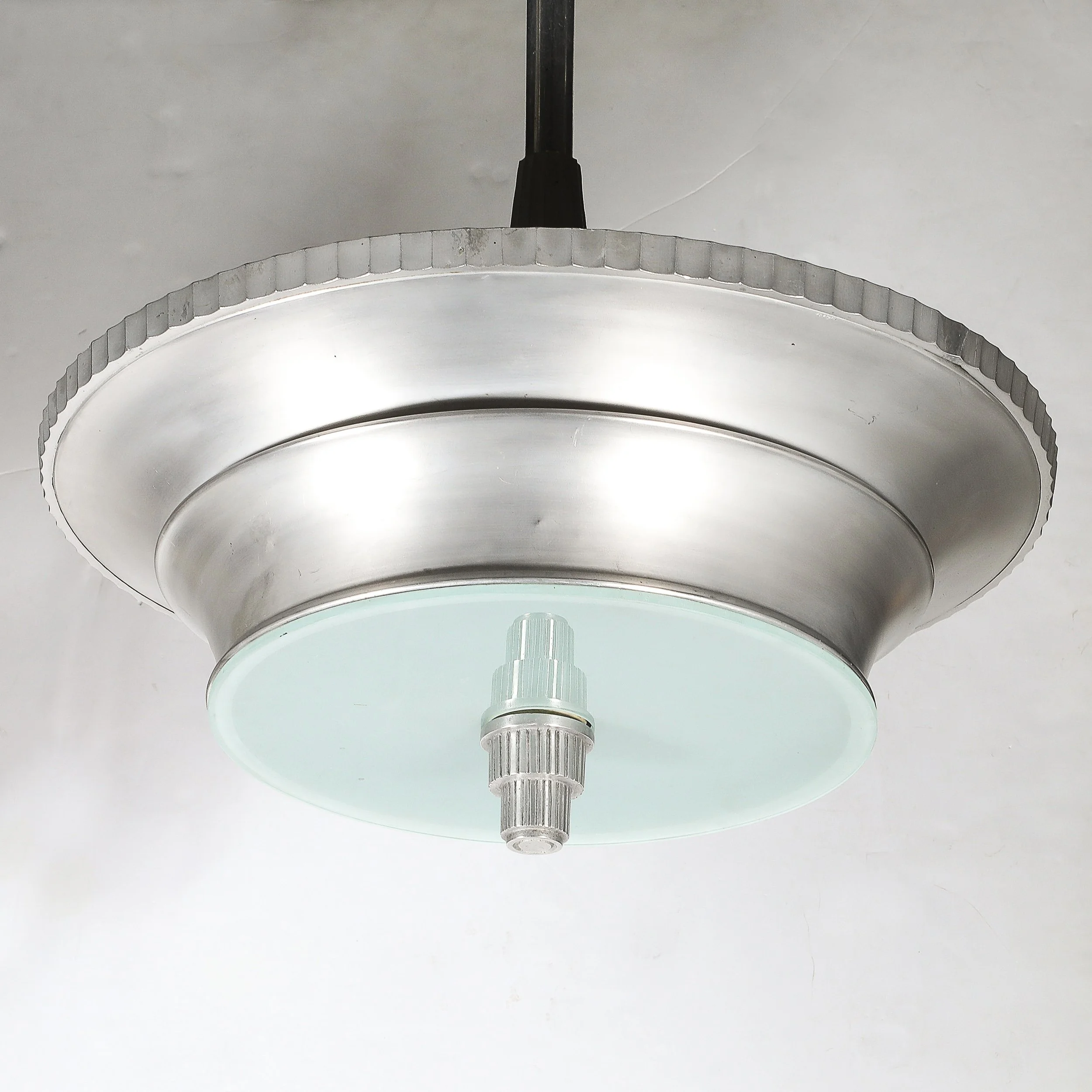 Art Deco Brushed Aluminum & Frosted Glass Chandelier with Fluted Detailing offered by High Style Deco — image 7