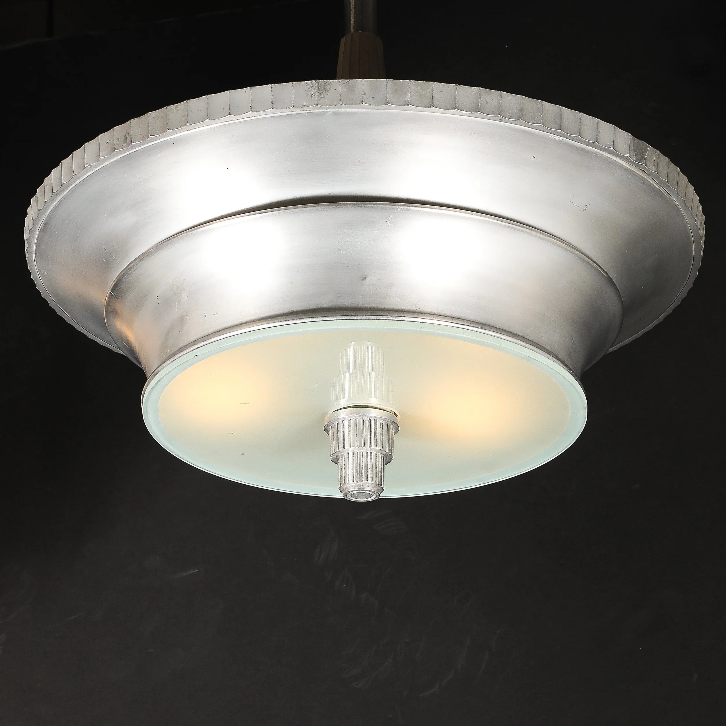 Art Deco Brushed Aluminum & Frosted Glass Chandelier with Fluted Detailing offered by High Style Deco — image 10