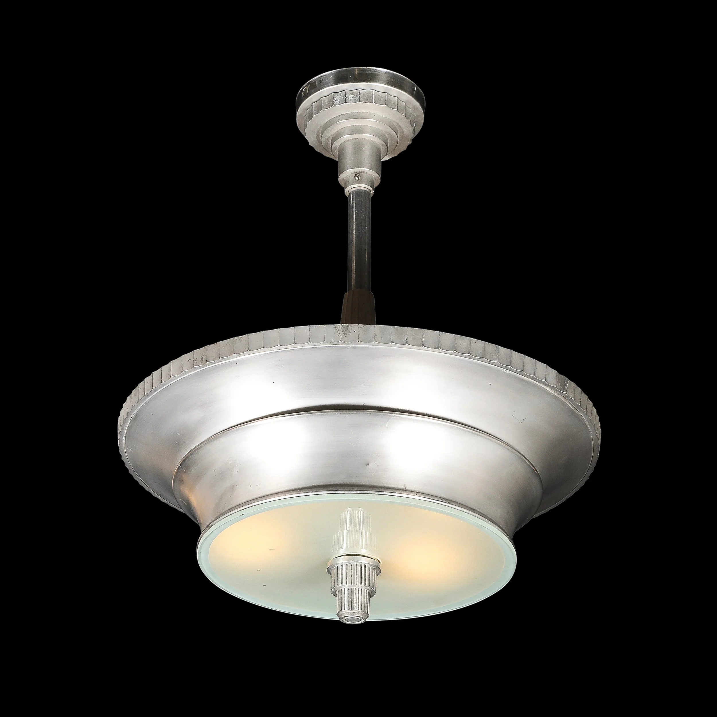 Art Deco Brushed Aluminum & Frosted Glass Chandelier with Fluted Detailing offered by High Style Deco — image 11
