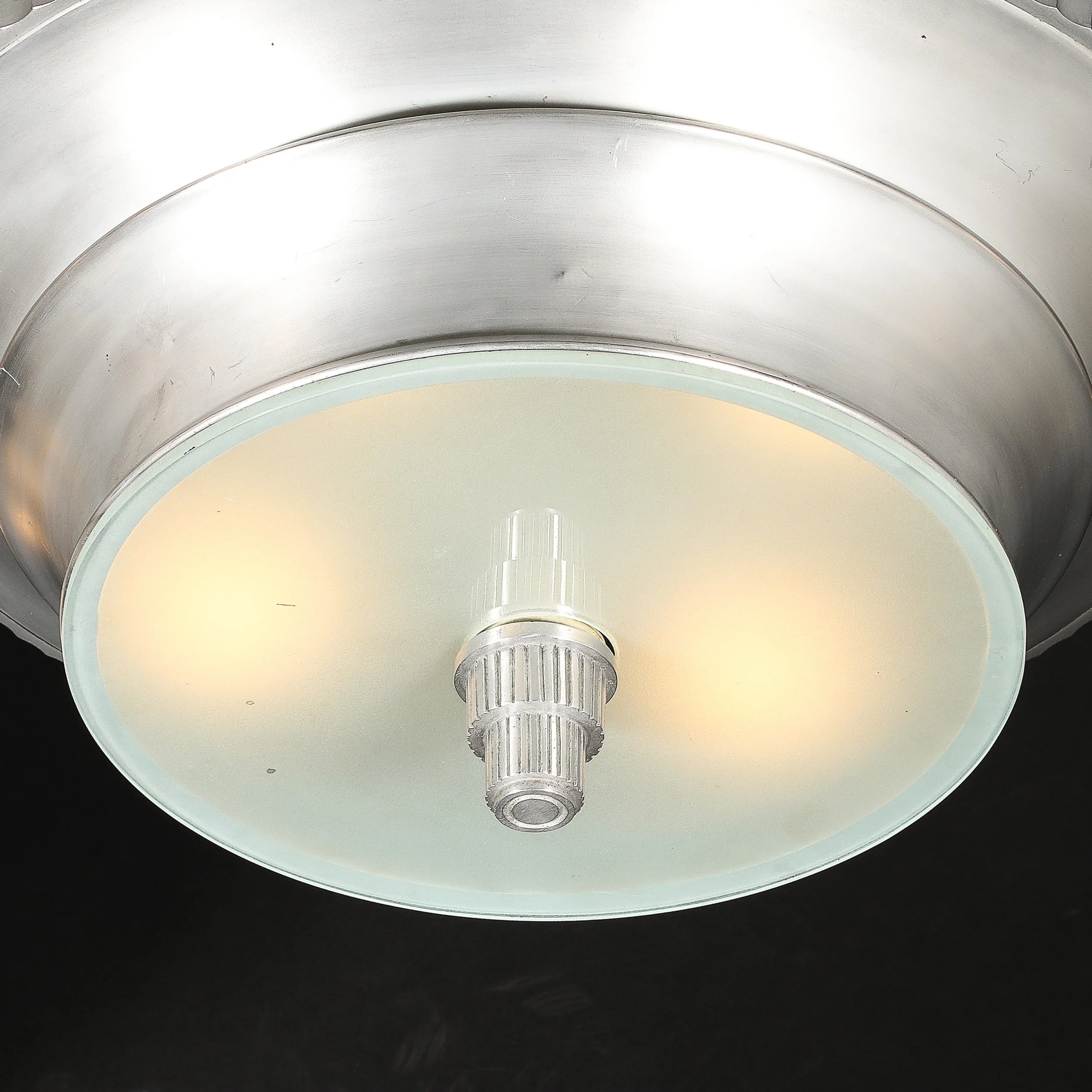 Art Deco Brushed Aluminum & Frosted Glass Chandelier with Fluted Detailing offered by High Style Deco — image 13