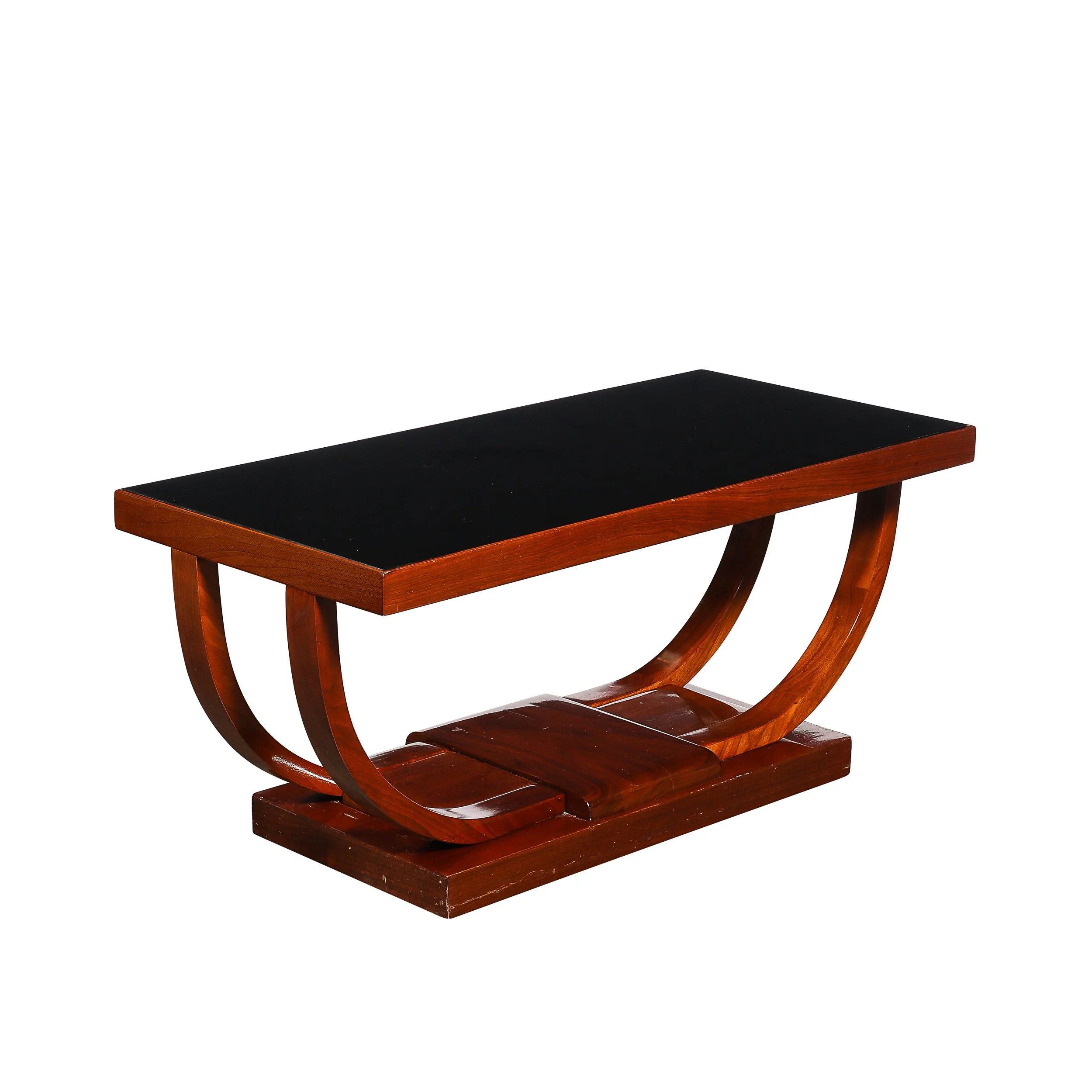 Art Deco Machine Age Walnut Cocktail Table w/ Inset Vitrolite Top by Modernage offered by High Style Deco — image 1