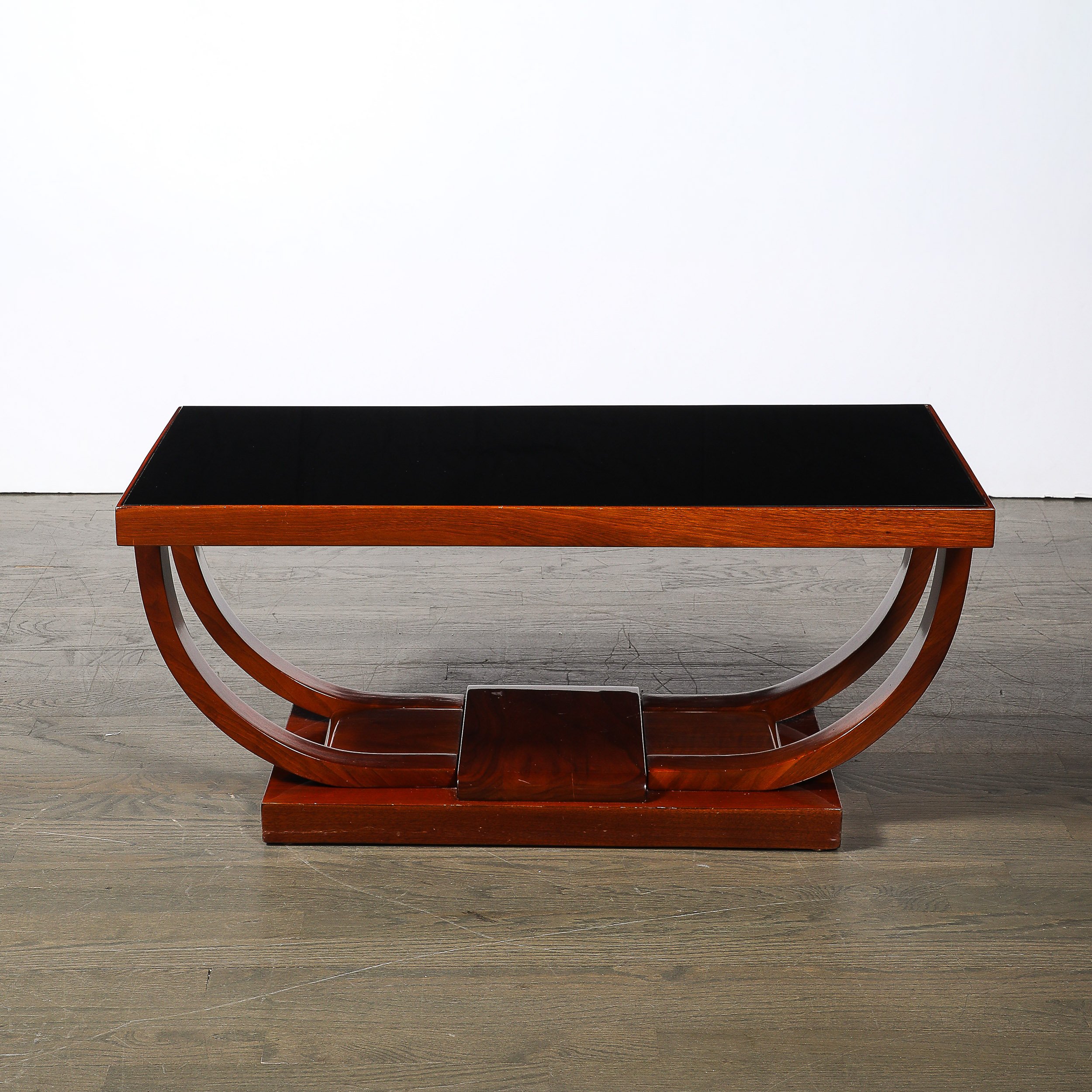 Art Deco Machine Age Walnut Cocktail Table w/ Inset Vitrolite Top by Modernage offered by High Style Deco — image 2