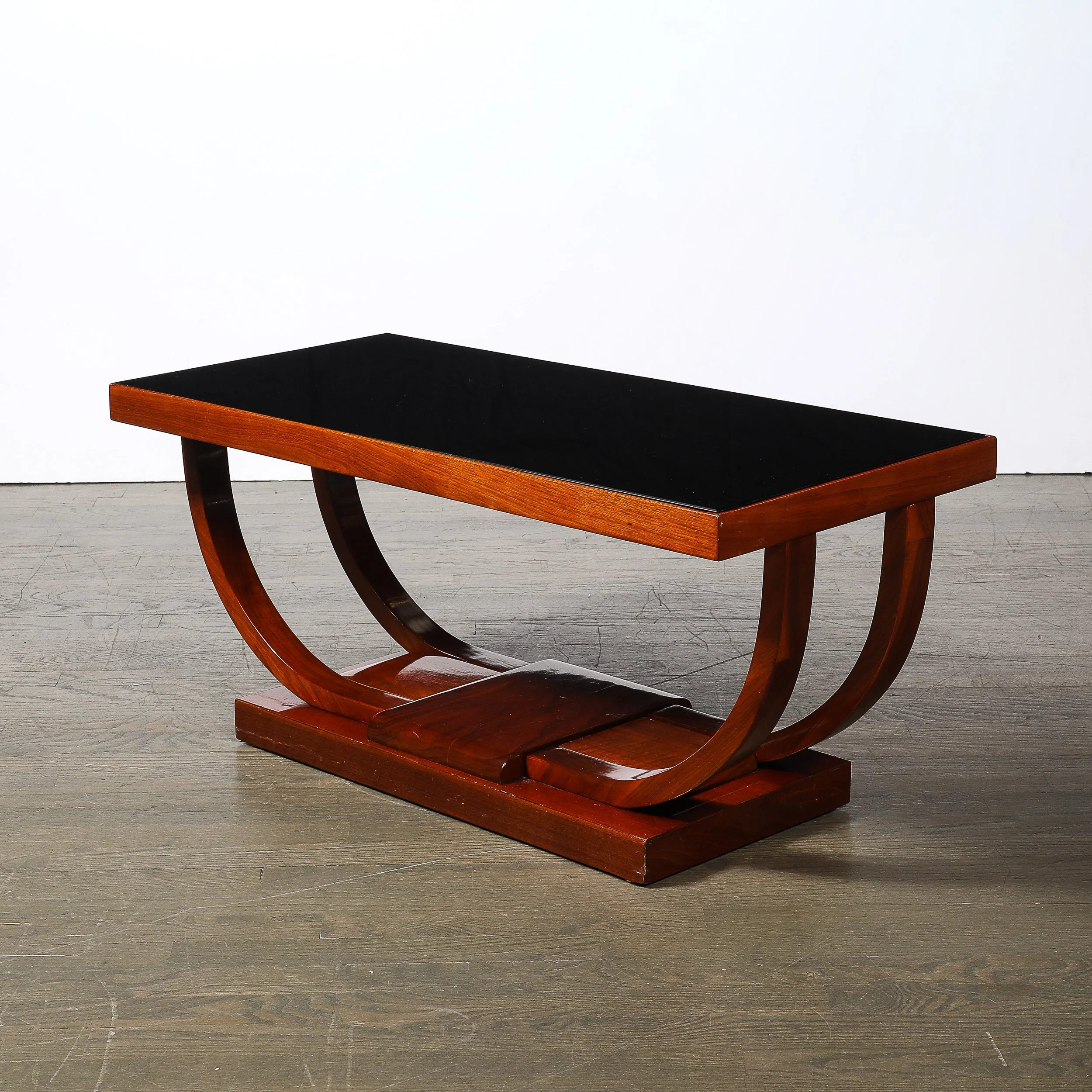 Art Deco Machine Age Walnut Cocktail Table w/ Inset Vitrolite Top by Modernage offered by High Style Deco — image 4