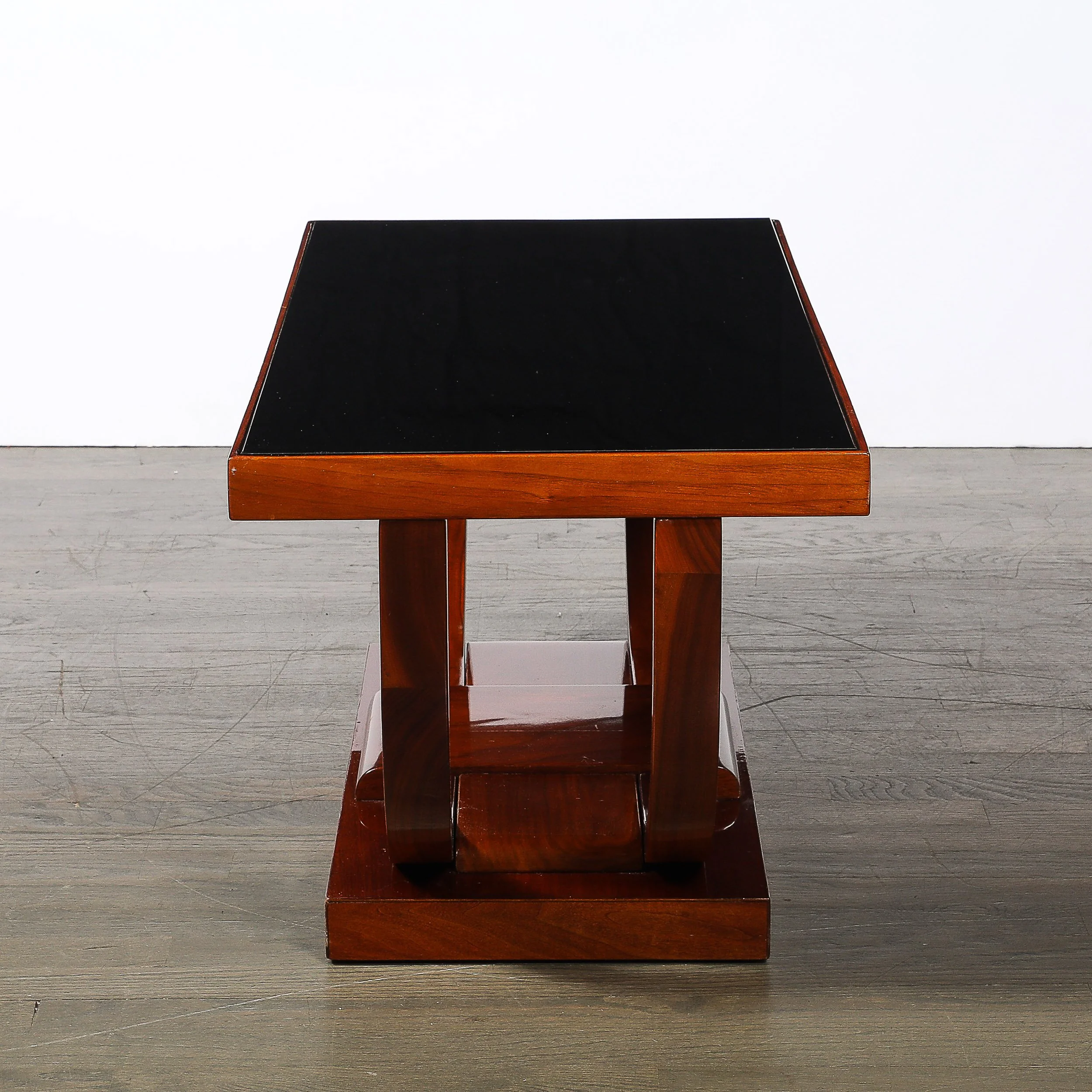 Art Deco Machine Age Walnut Cocktail Table w/ Inset Vitrolite Top by Modernage offered by High Style Deco — image 5