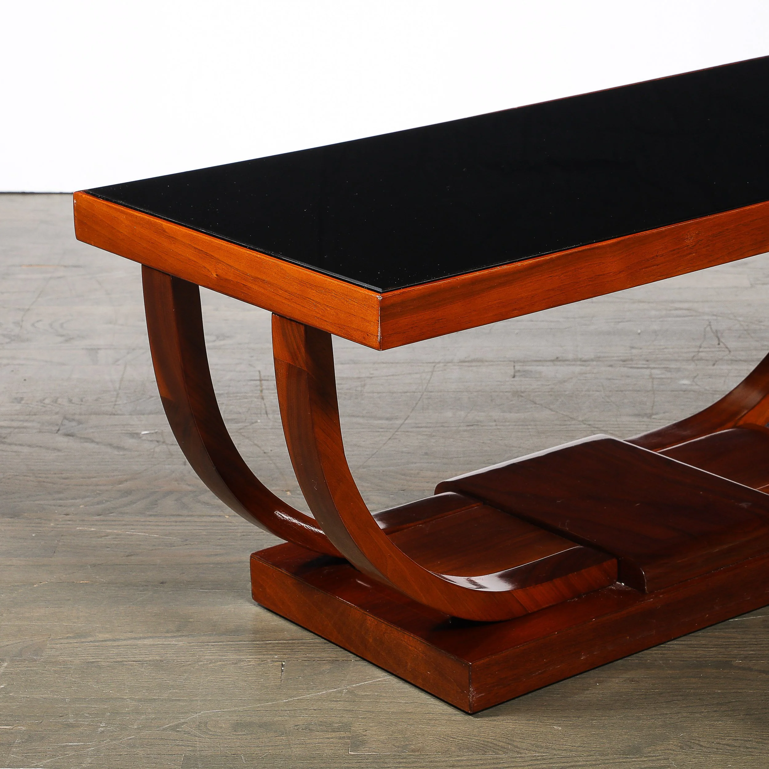 Art Deco Machine Age Walnut Cocktail Table w/ Inset Vitrolite Top by Modernage offered by High Style Deco — image 7