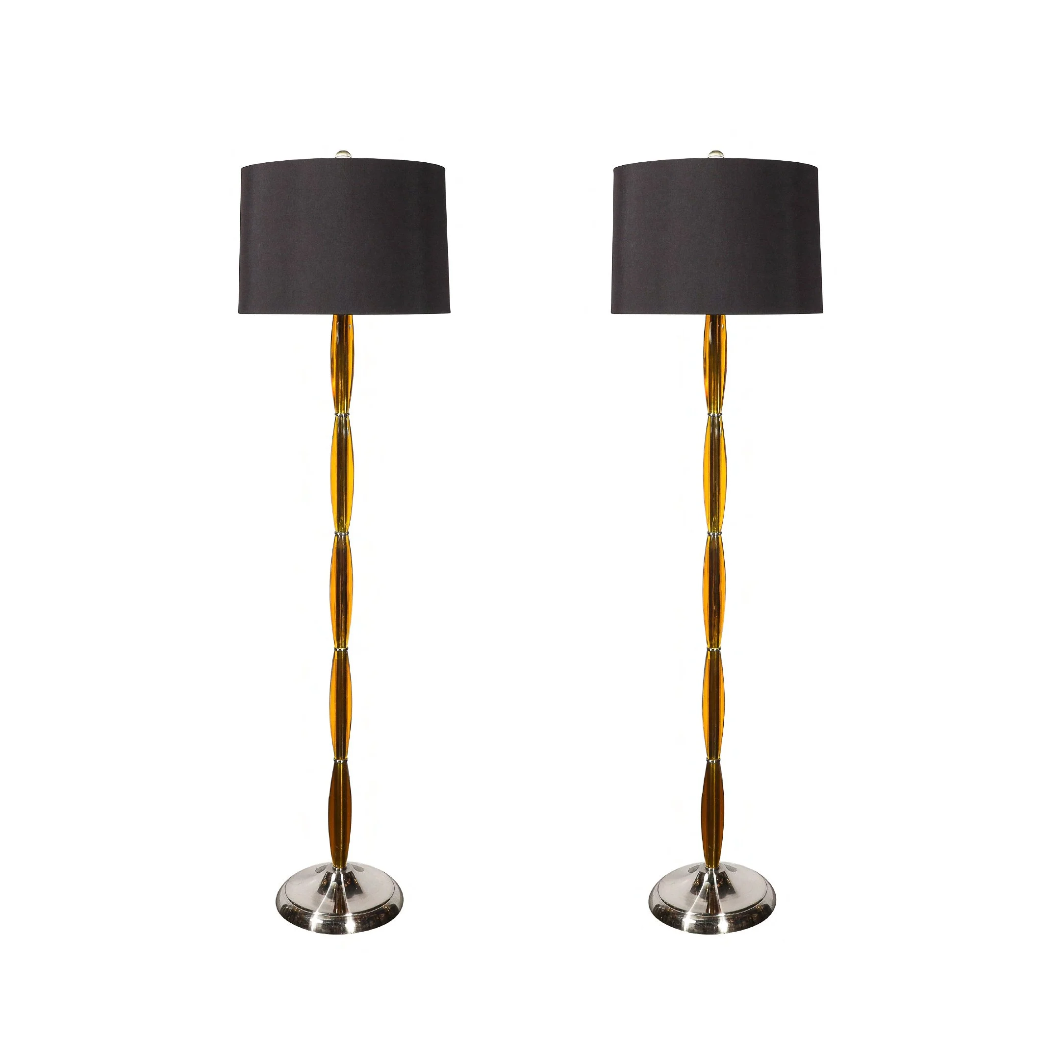 Pair of Mid-Century Segmented Amber Bakelite & Brushed Chrome Floor Lamps offered by High Style Deco — image 1