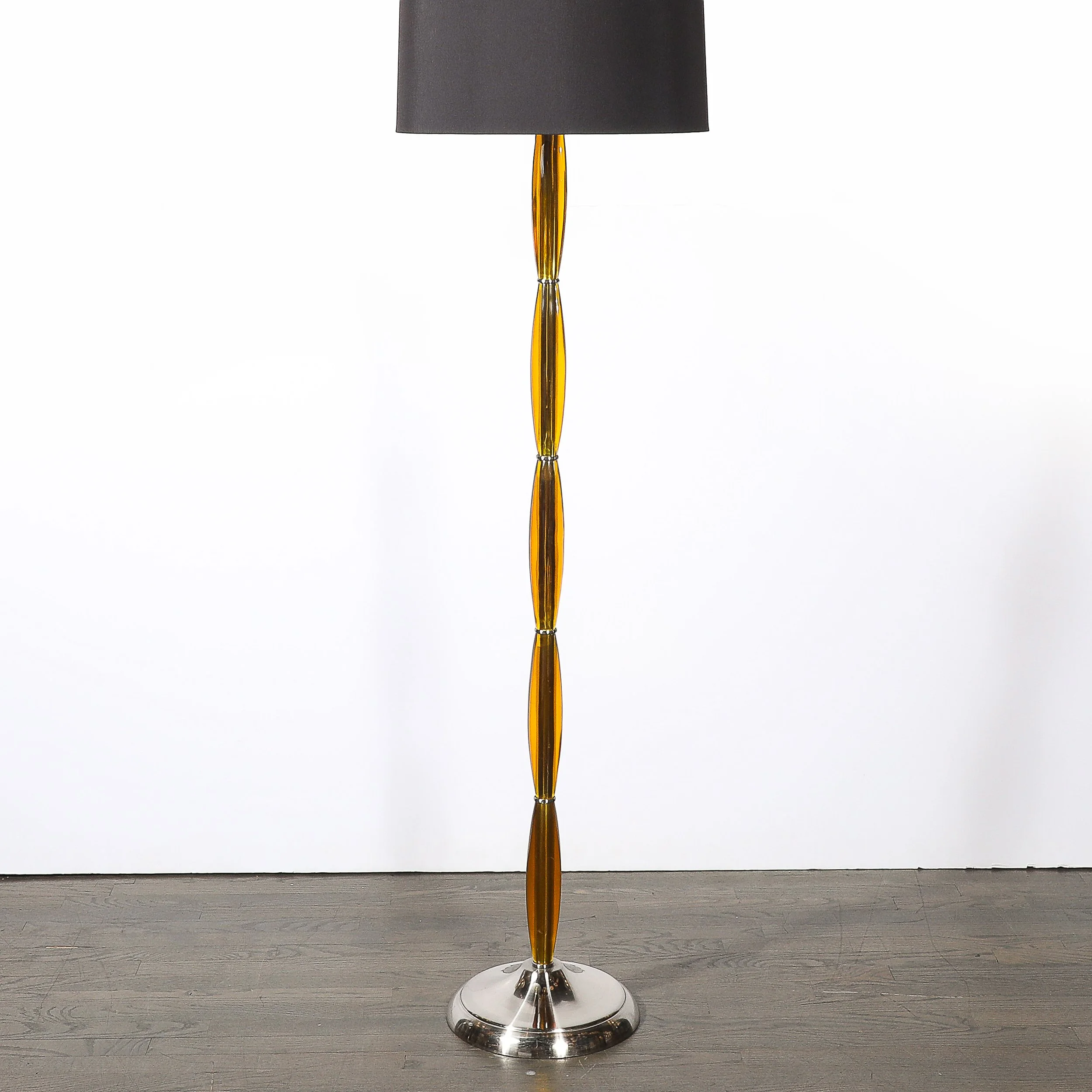 Pair of Mid-Century Segmented Amber Bakelite & Brushed Chrome Floor Lamps offered by High Style Deco — image 4