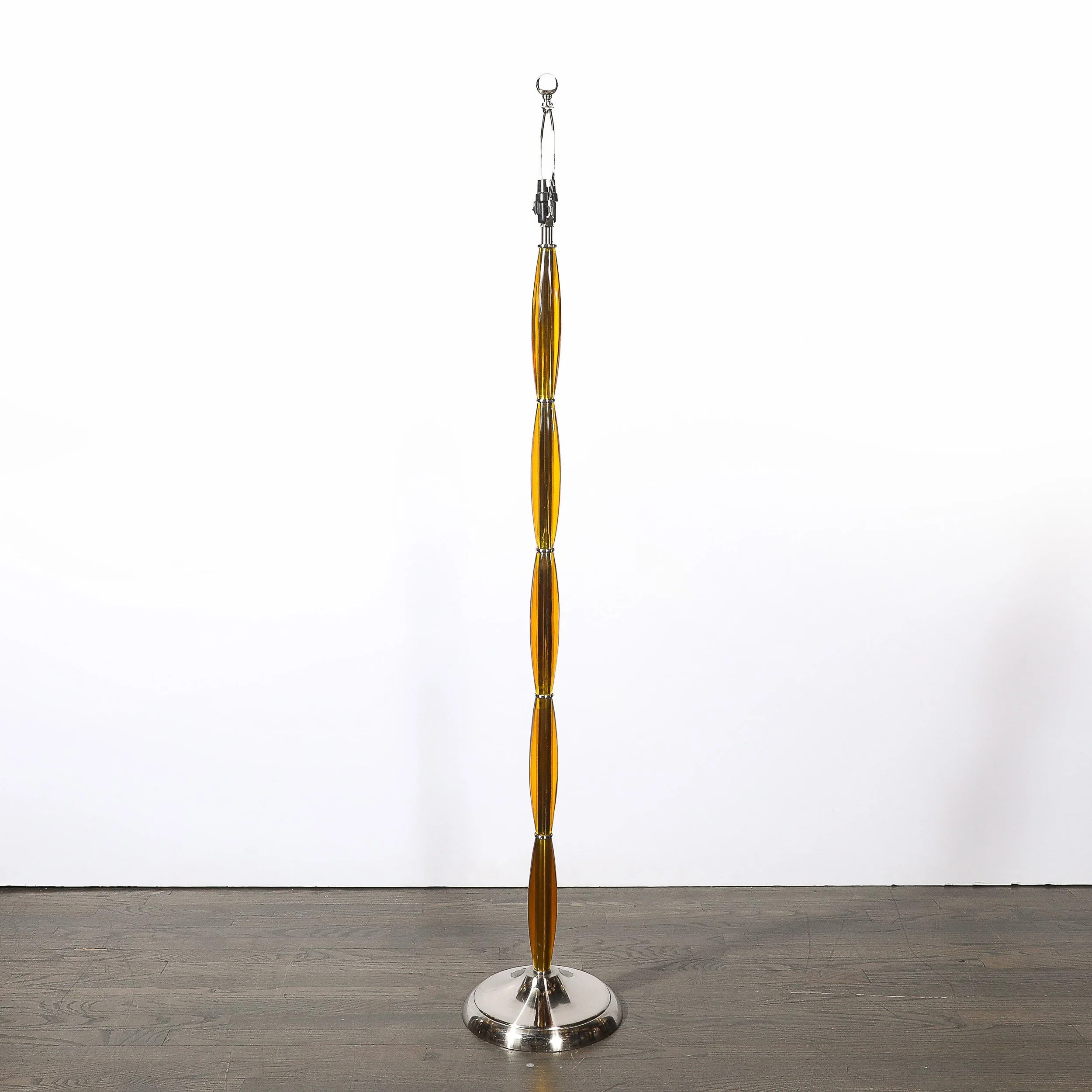 Pair of Mid-Century Segmented Amber Bakelite & Brushed Chrome Floor Lamps offered by High Style Deco — image 7