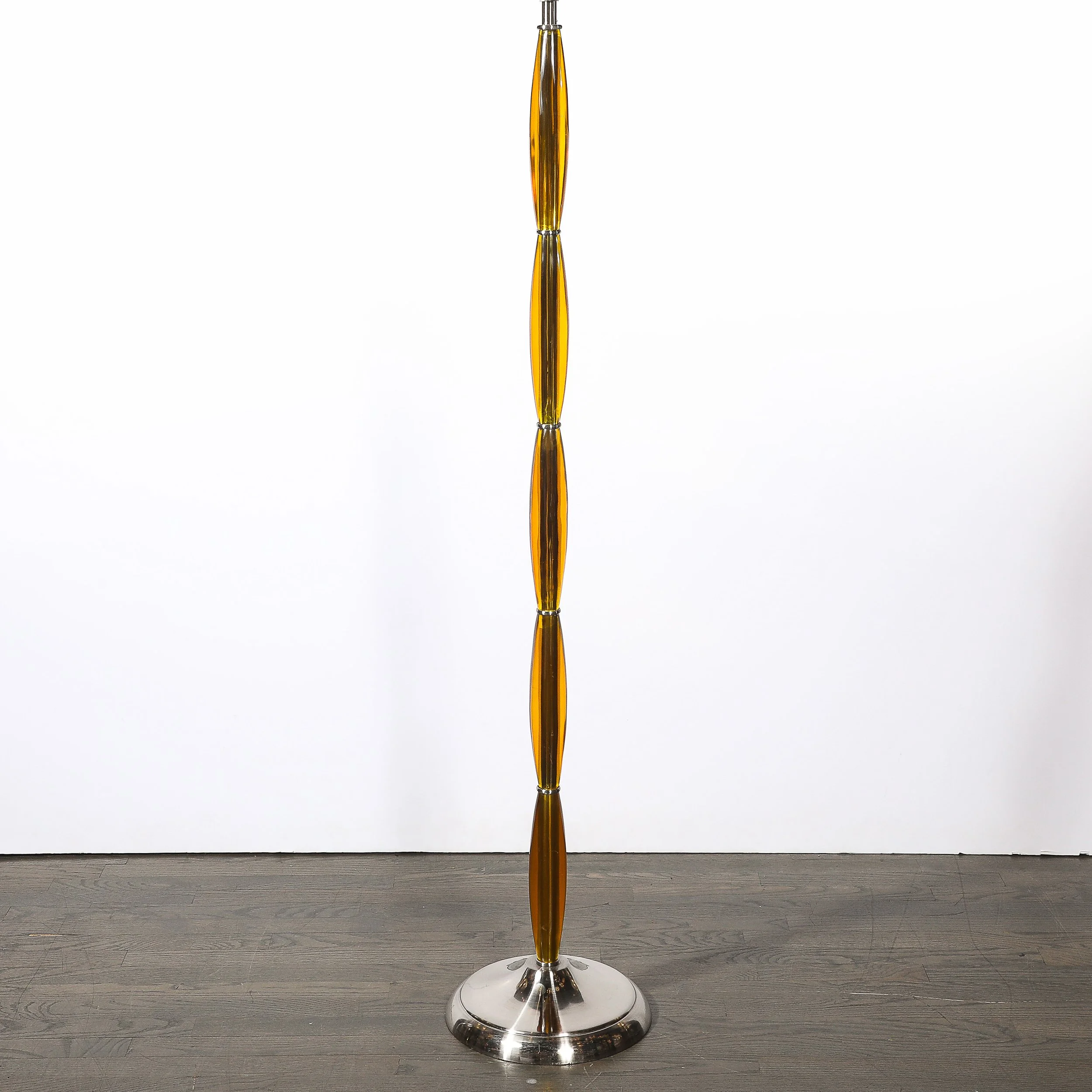 Pair of Mid-Century Segmented Amber Bakelite & Brushed Chrome Floor Lamps offered by High Style Deco — image 8