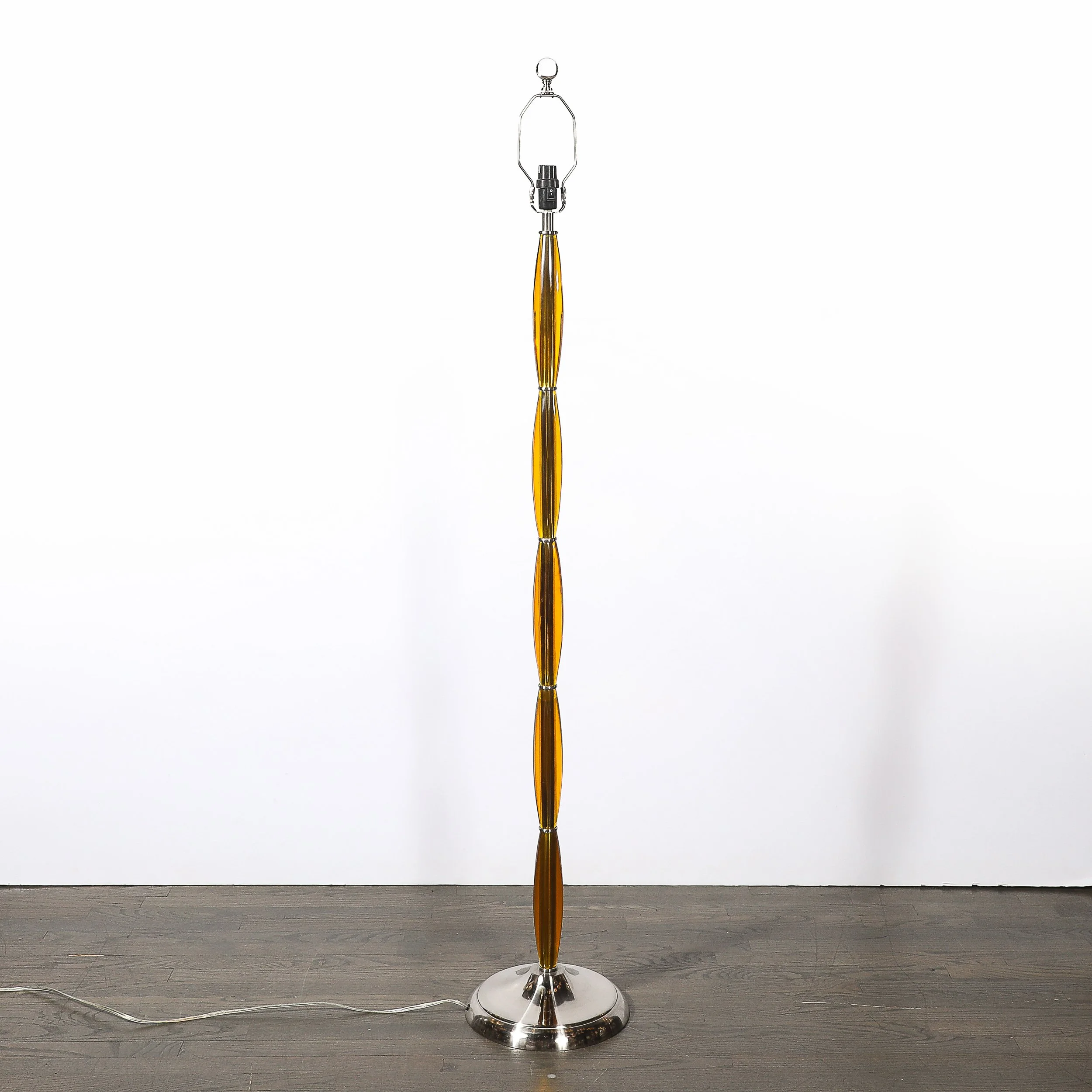 Pair of Mid-Century Segmented Amber Bakelite & Brushed Chrome Floor Lamps offered by High Style Deco — image 11