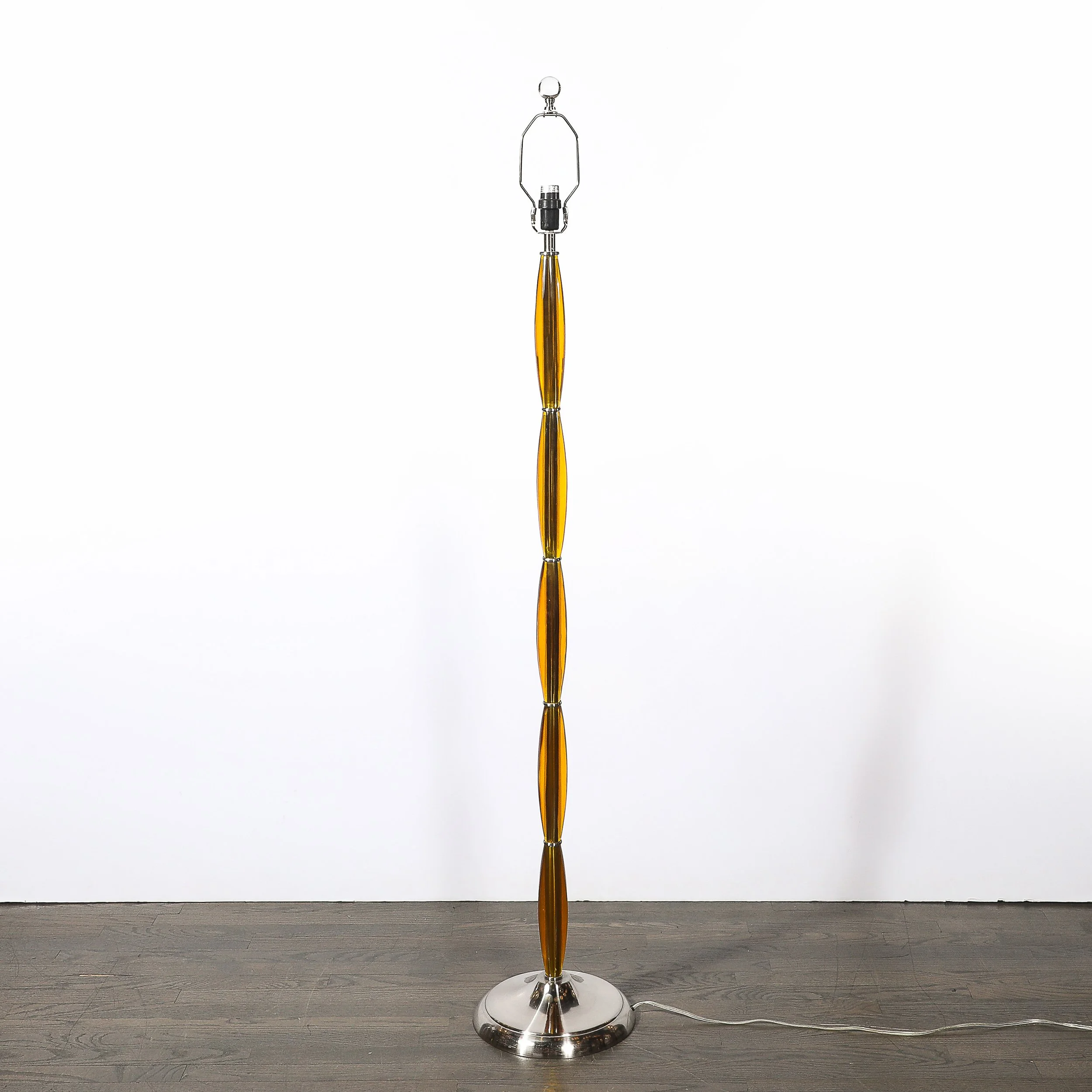 Pair of Mid-Century Segmented Amber Bakelite & Brushed Chrome Floor Lamps offered by High Style Deco — image 13