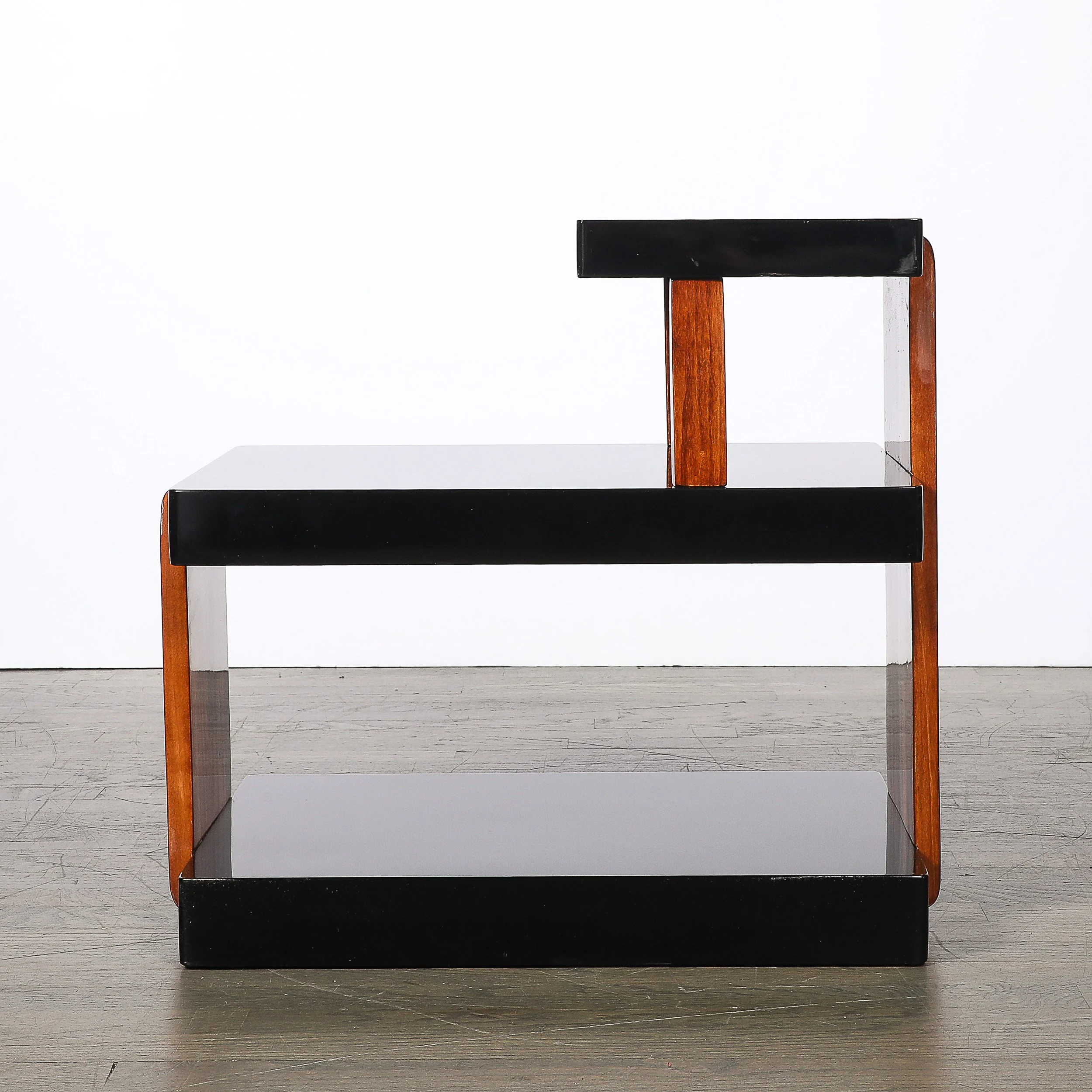 Art Deco Machine Age Three-Tier Black Lacquer & Walnut Side Table offered by High Style Deco — image 3
