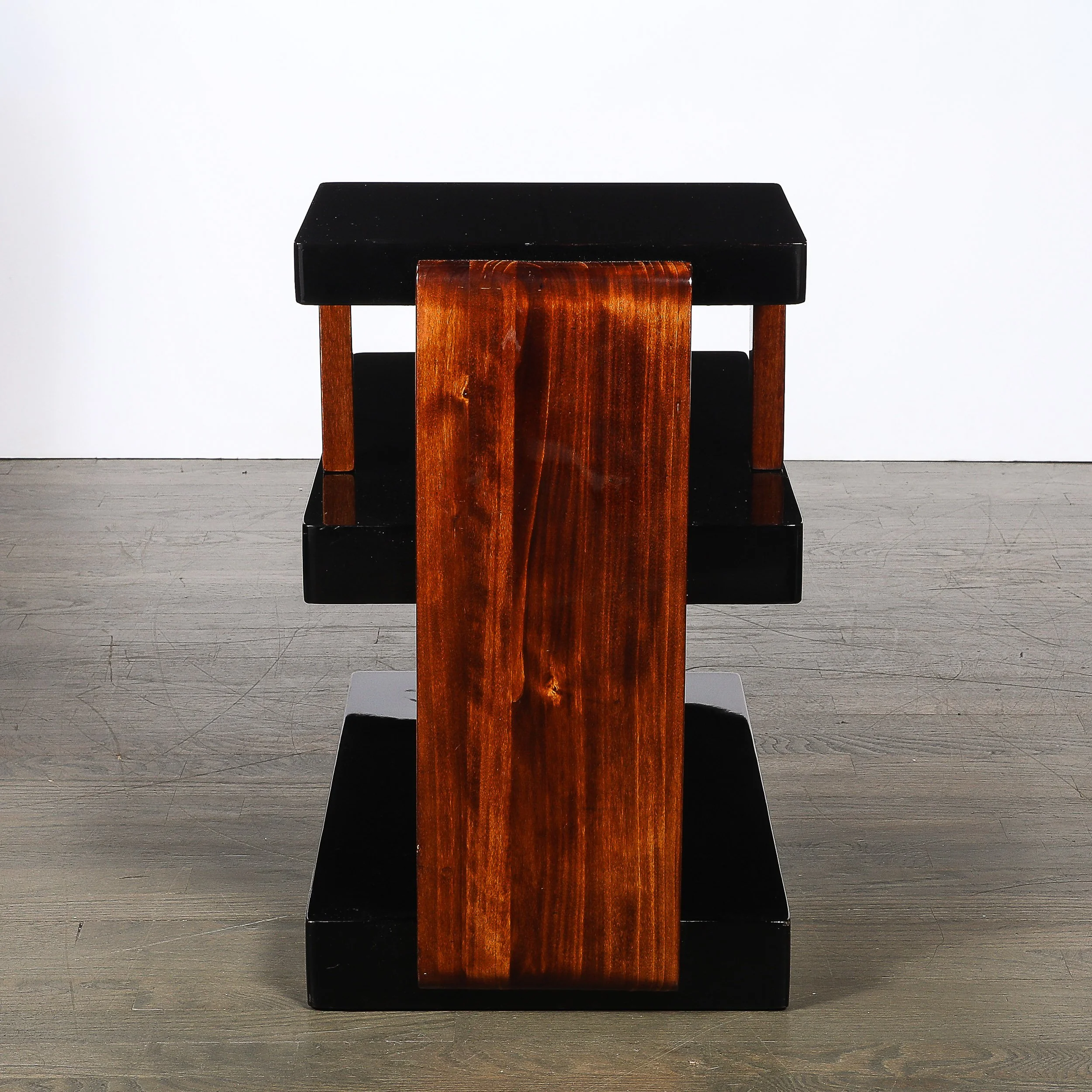 Art Deco Machine Age Three-Tier Black Lacquer & Walnut Side Table offered by High Style Deco — image 9