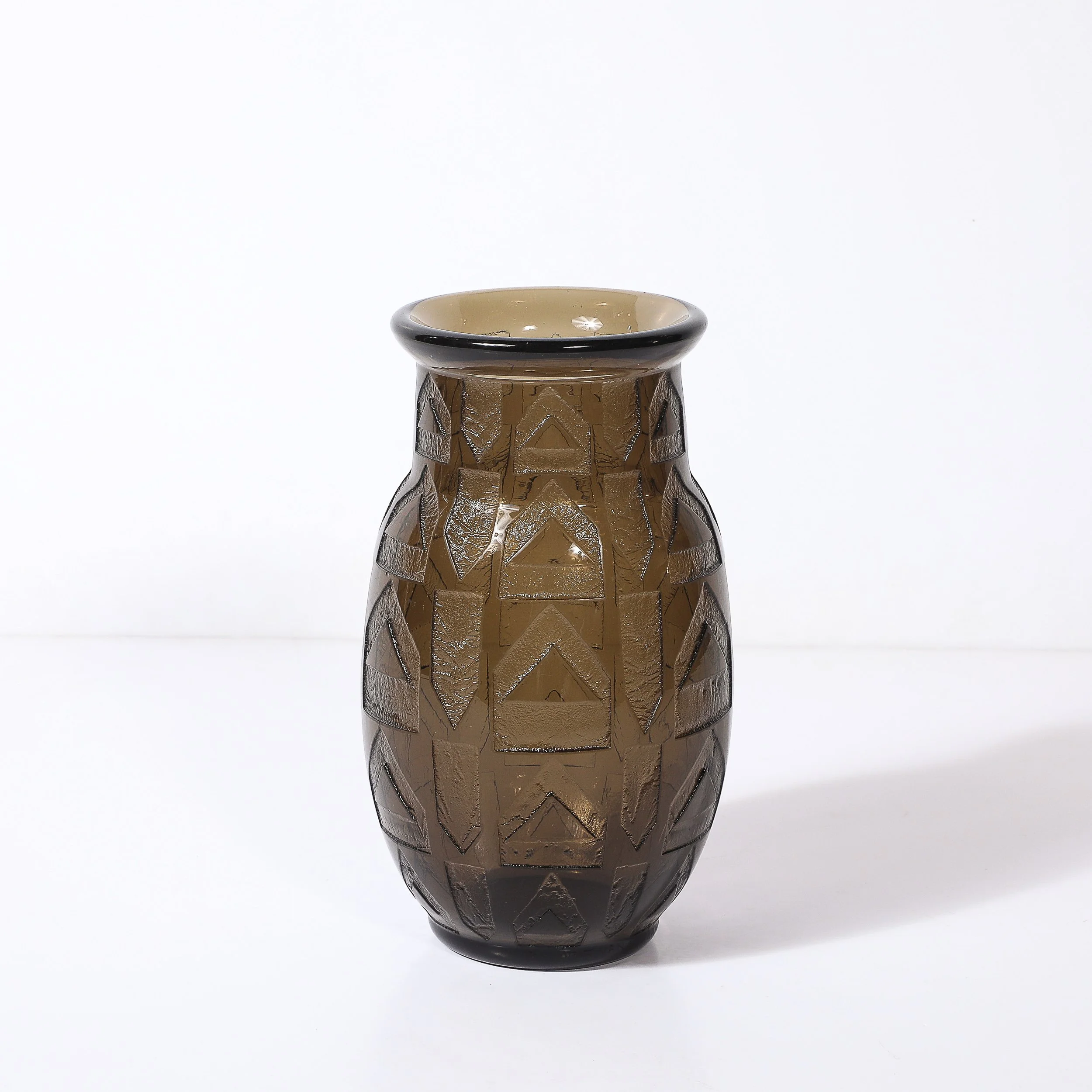 Art Deco signed Daum Acid-Etched Smoked Glass Vase w/ Geometric Motif offered by High Style Deco — image 3