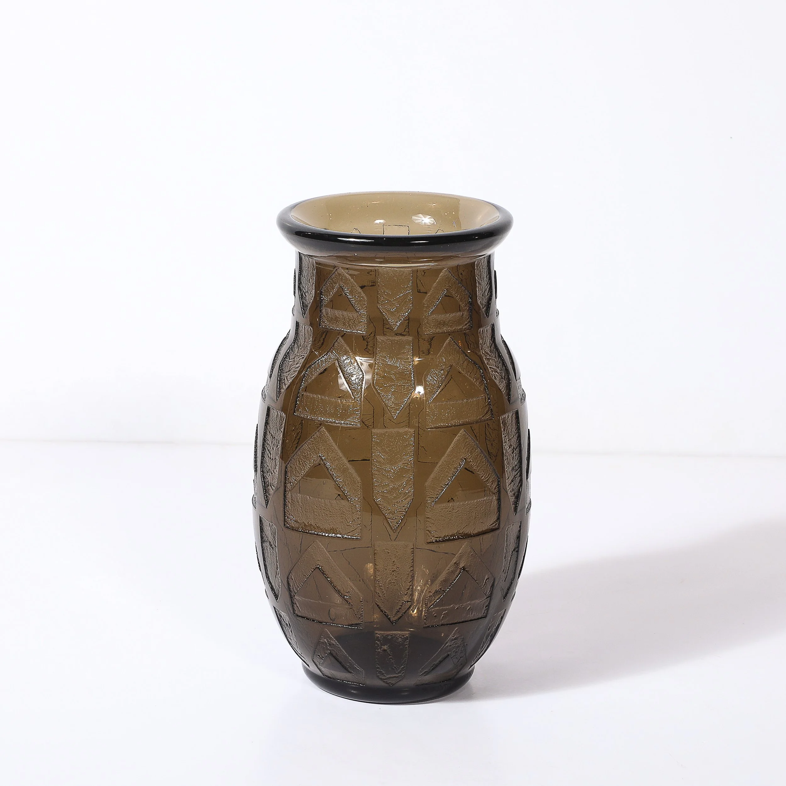 Art Deco signed Daum Acid-Etched Smoked Glass Vase w/ Geometric Motif offered by High Style Deco — image 4