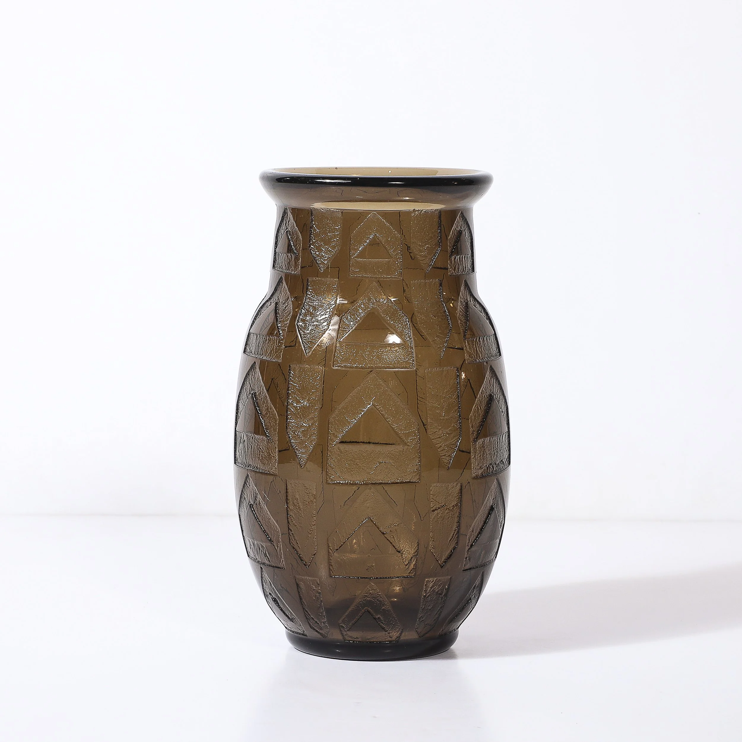 Art Deco signed Daum Acid-Etched Smoked Glass Vase w/ Geometric Motif offered by High Style Deco — image 5