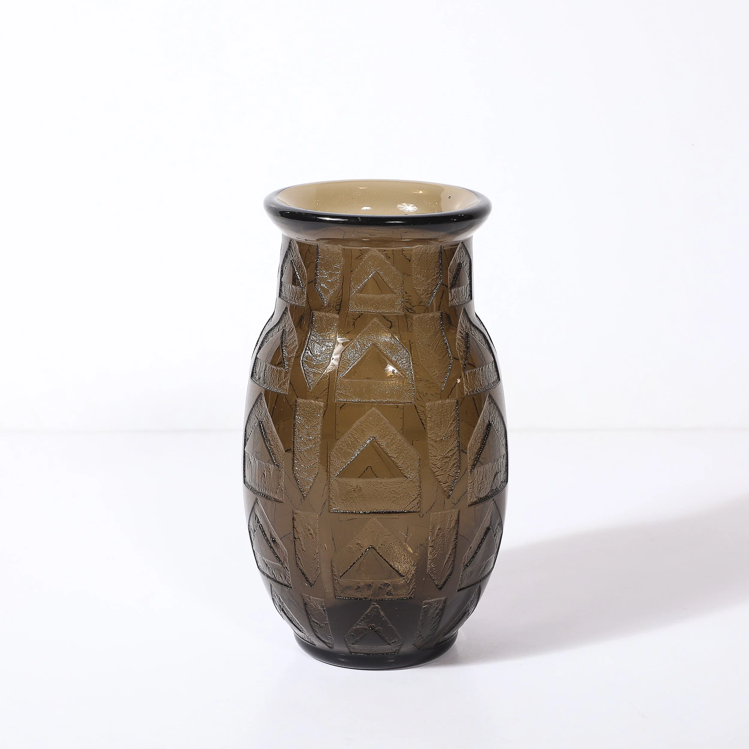 Art Deco signed Daum Acid-Etched Smoked Glass Vase w/ Geometric Motif offered by High Style Deco — image 6