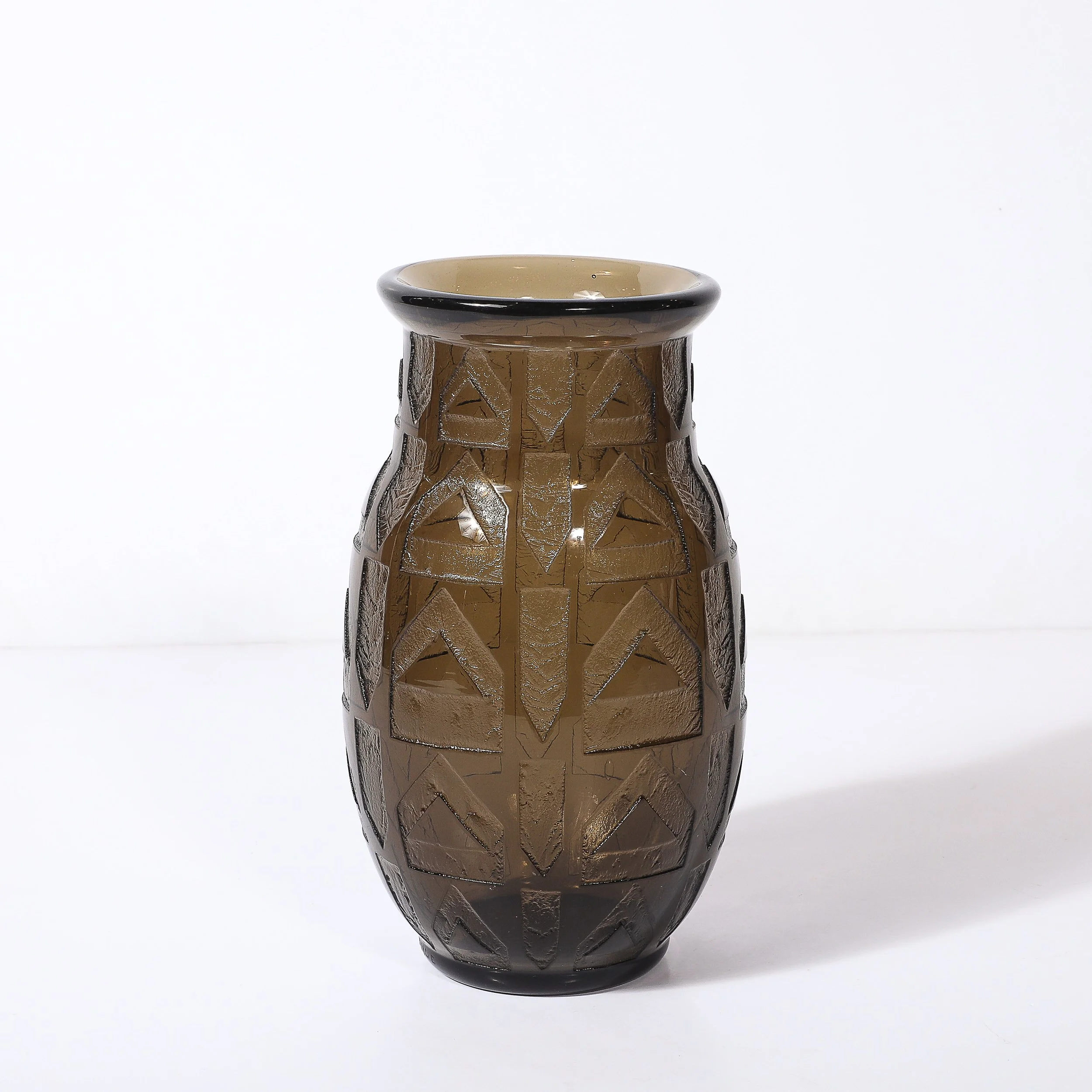 Art Deco signed Daum Acid-Etched Smoked Glass Vase w/ Geometric Motif offered by High Style Deco — image 7