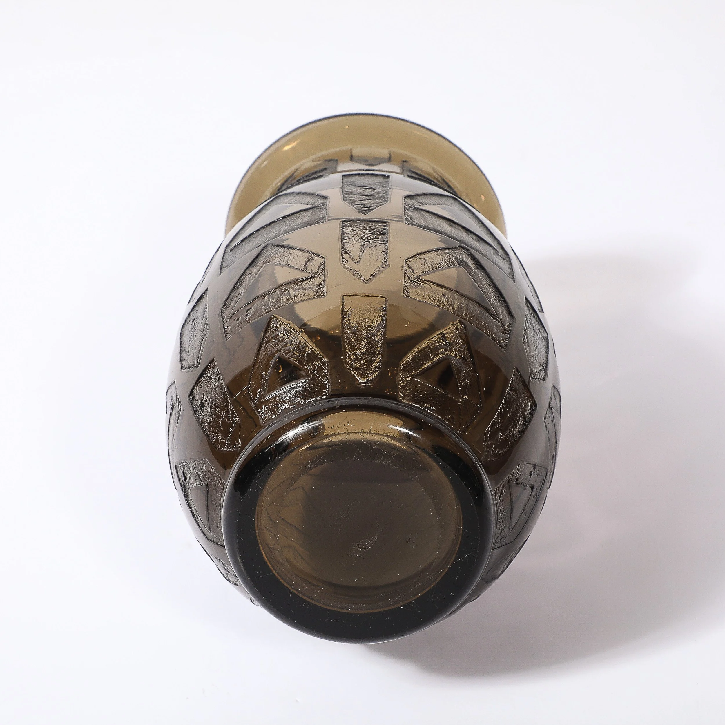 Art Deco signed Daum Acid-Etched Smoked Glass Vase w/ Geometric Motif offered by High Style Deco — image 10