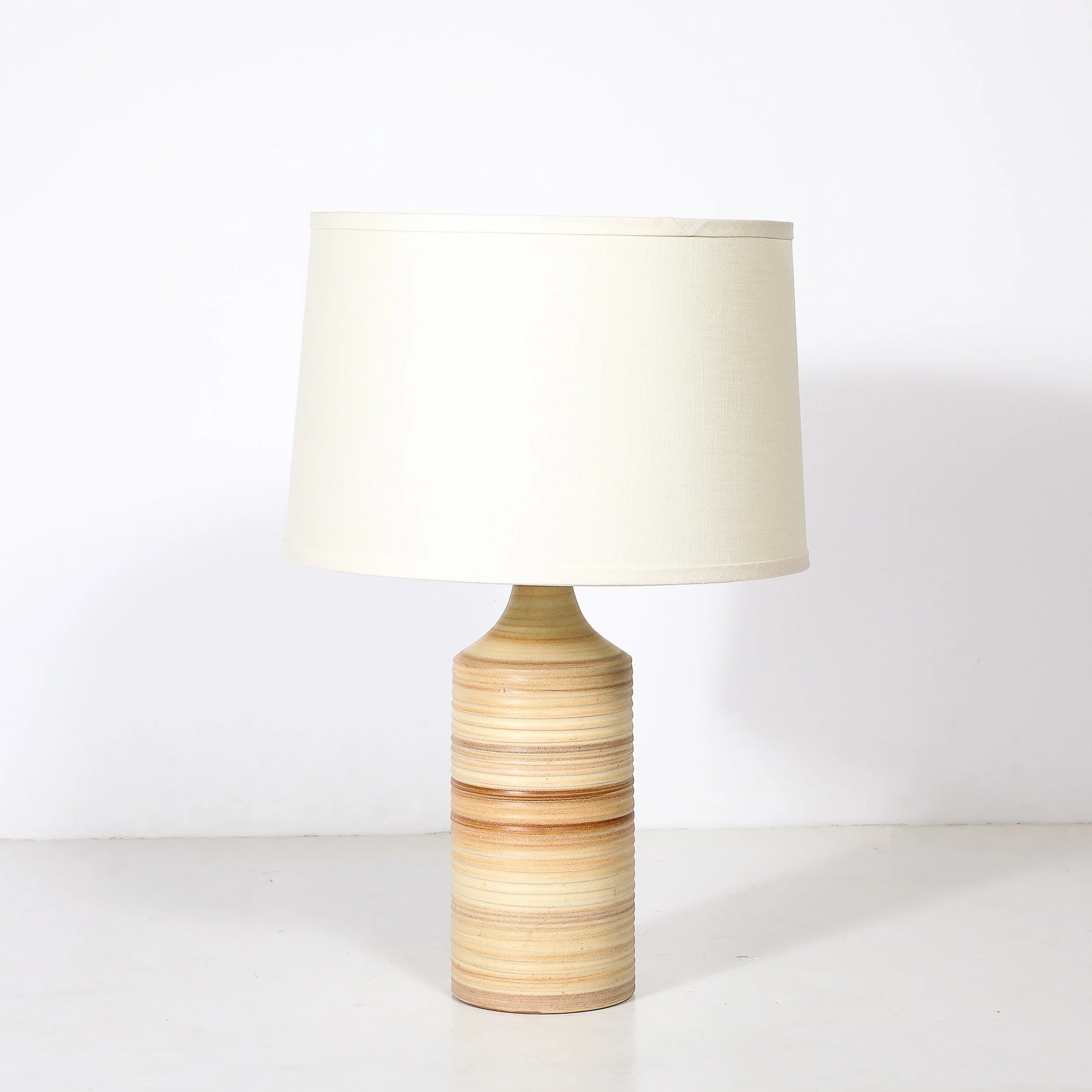 Pair of Mid-Century Beige Ceramic Table Lamps w/ Spun Grooved Detailing offered by High Style Deco — image 3