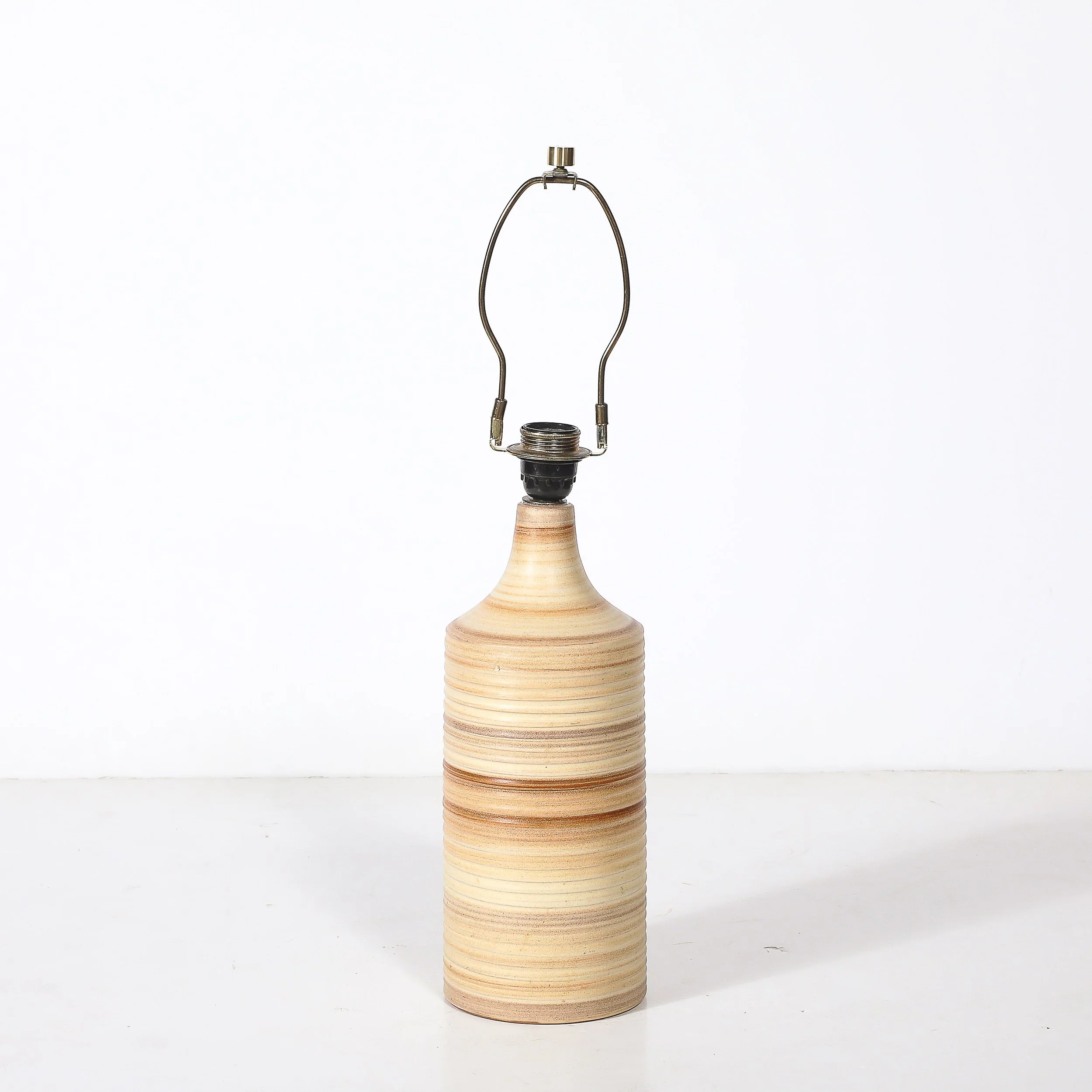 Pair of Mid-Century Beige Ceramic Table Lamps w/ Spun Grooved Detailing offered by High Style Deco — image 4