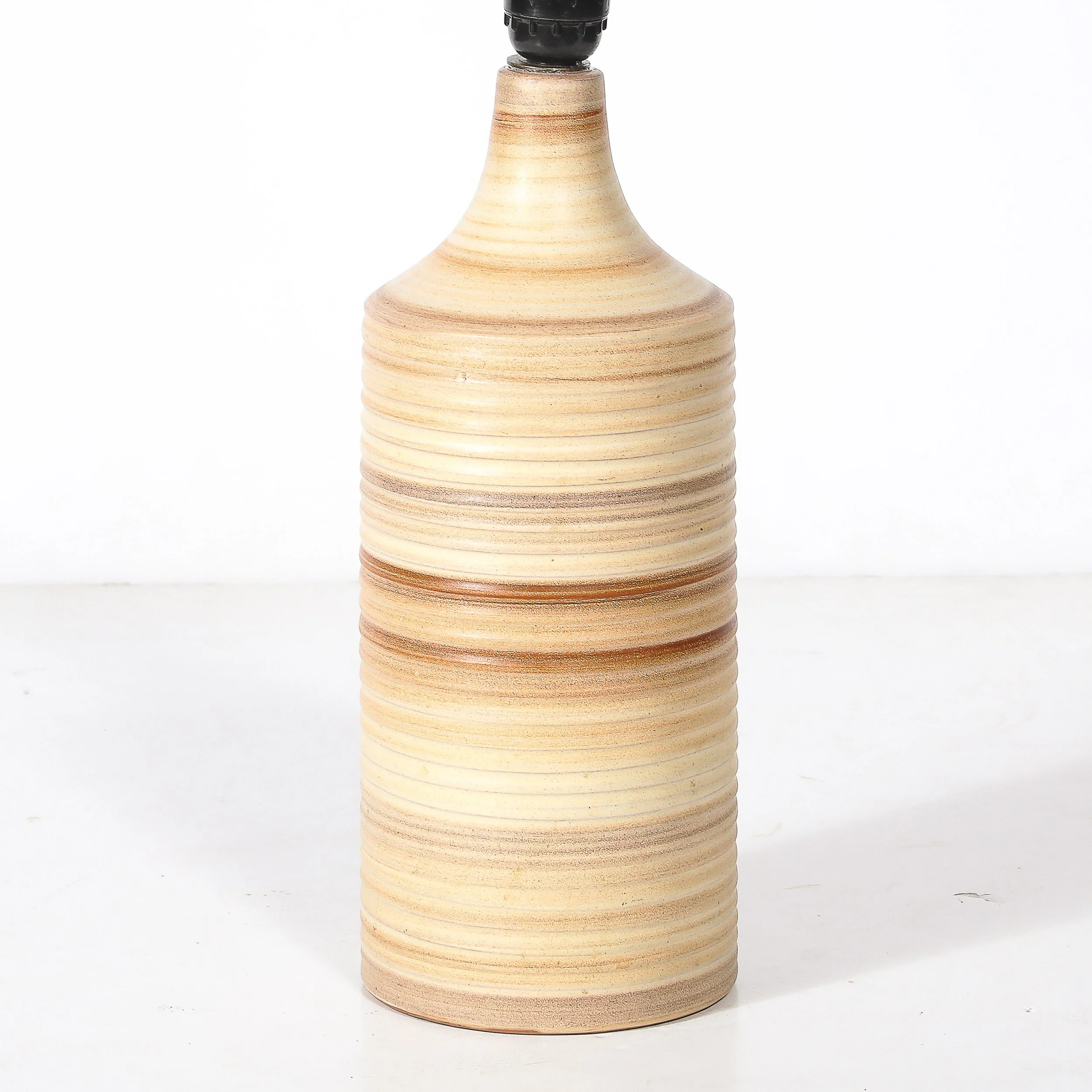 Pair of Mid-Century Beige Ceramic Table Lamps w/ Spun Grooved Detailing offered by High Style Deco — image 5