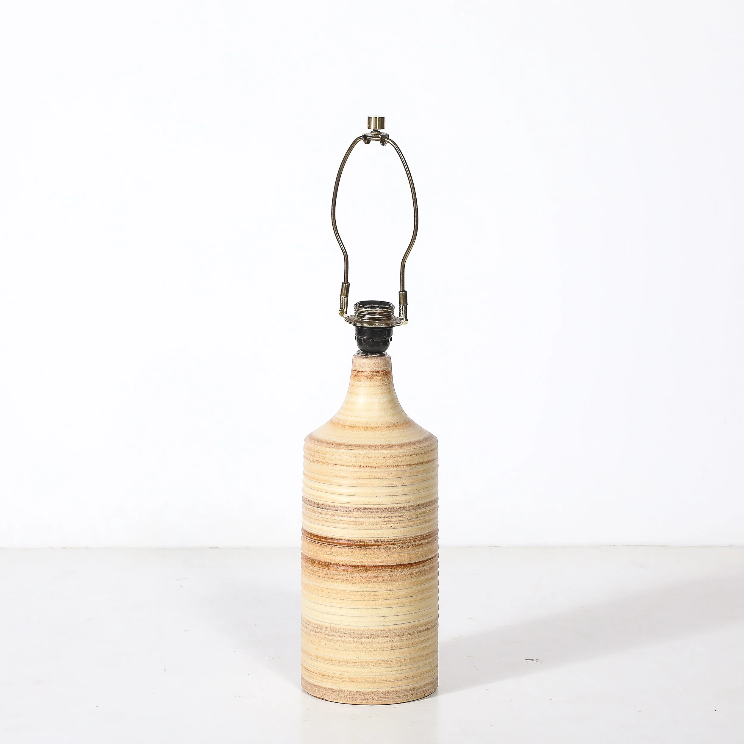 Pair of Mid-Century Beige Ceramic Table Lamps w/ Spun Grooved Detailing offered by High Style Deco — image 6