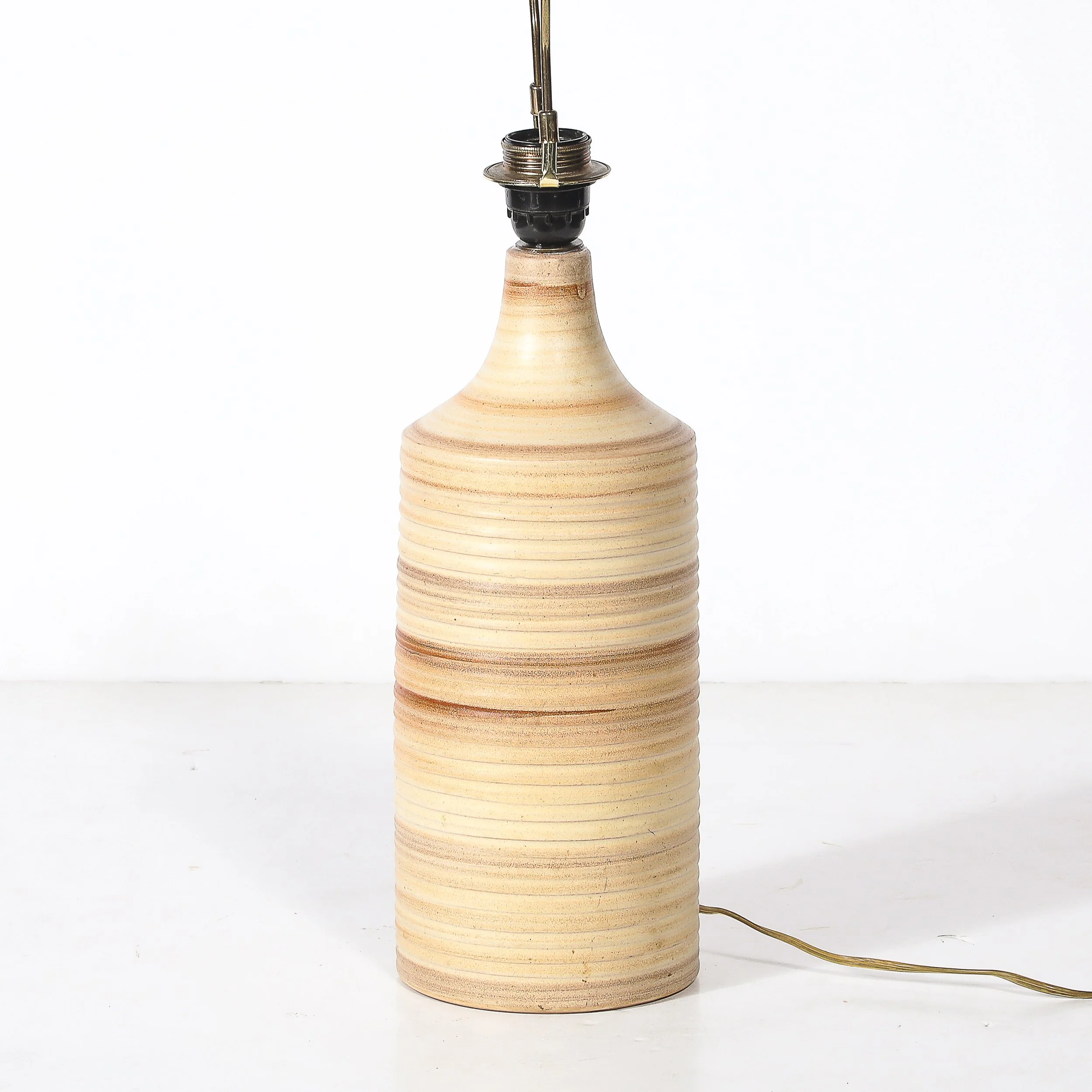 Pair of Mid-Century Beige Ceramic Table Lamps w/ Spun Grooved Detailing offered by High Style Deco — image 7