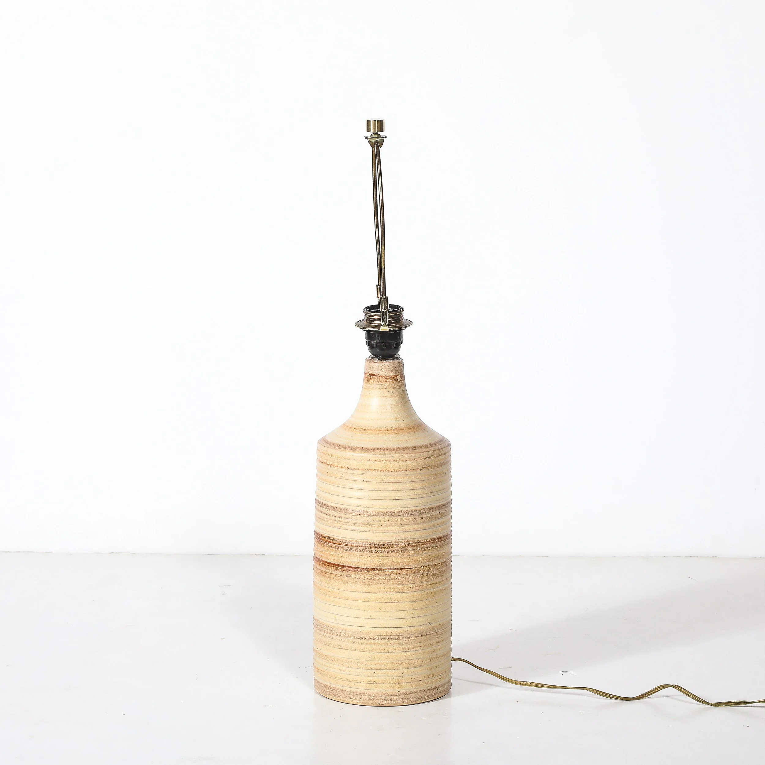 Pair of Mid-Century Beige Ceramic Table Lamps w/ Spun Grooved Detailing offered by High Style Deco — image 8