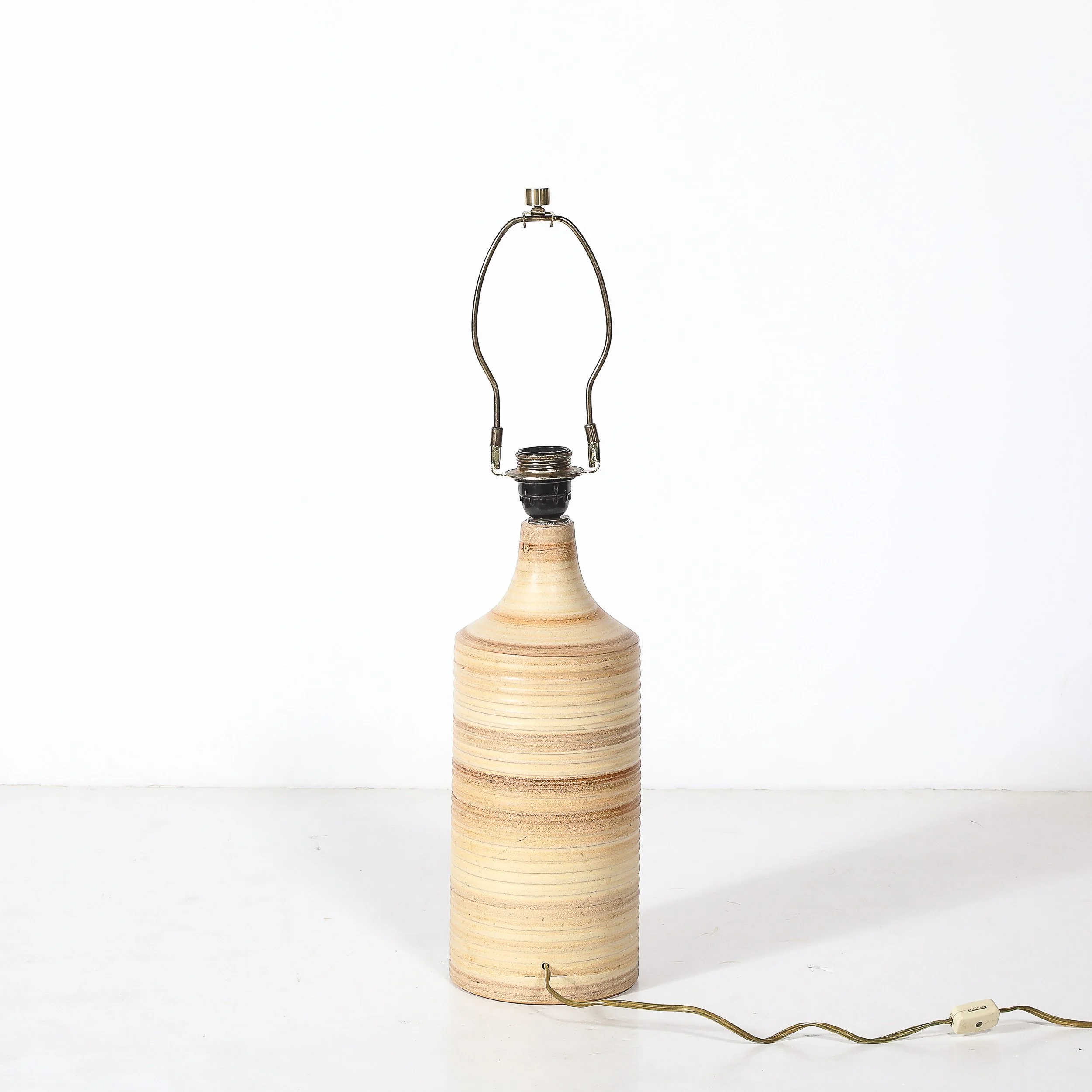 Pair of Mid-Century Beige Ceramic Table Lamps w/ Spun Grooved Detailing offered by High Style Deco — image 9
