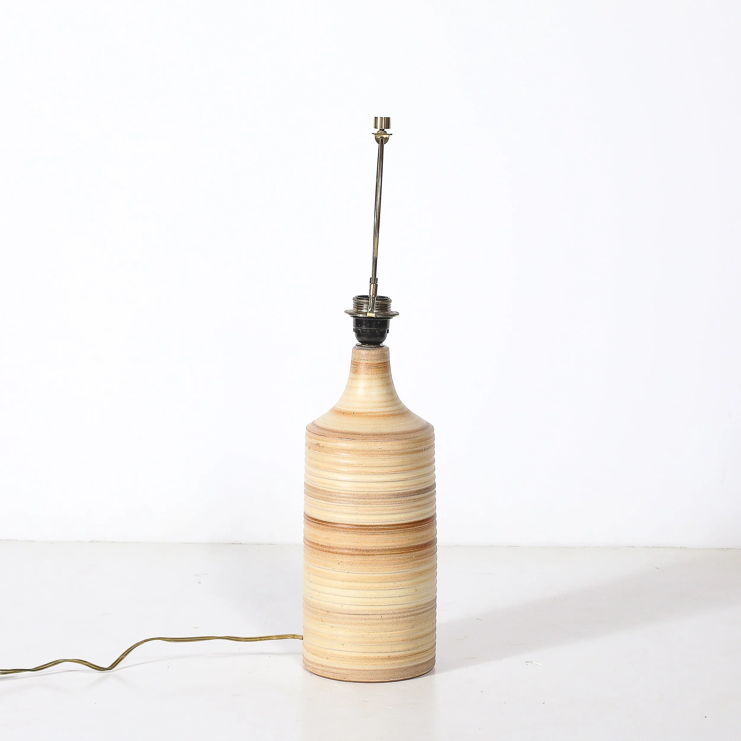 Pair of Mid-Century Beige Ceramic Table Lamps w/ Spun Grooved Detailing offered by High Style Deco — image 10