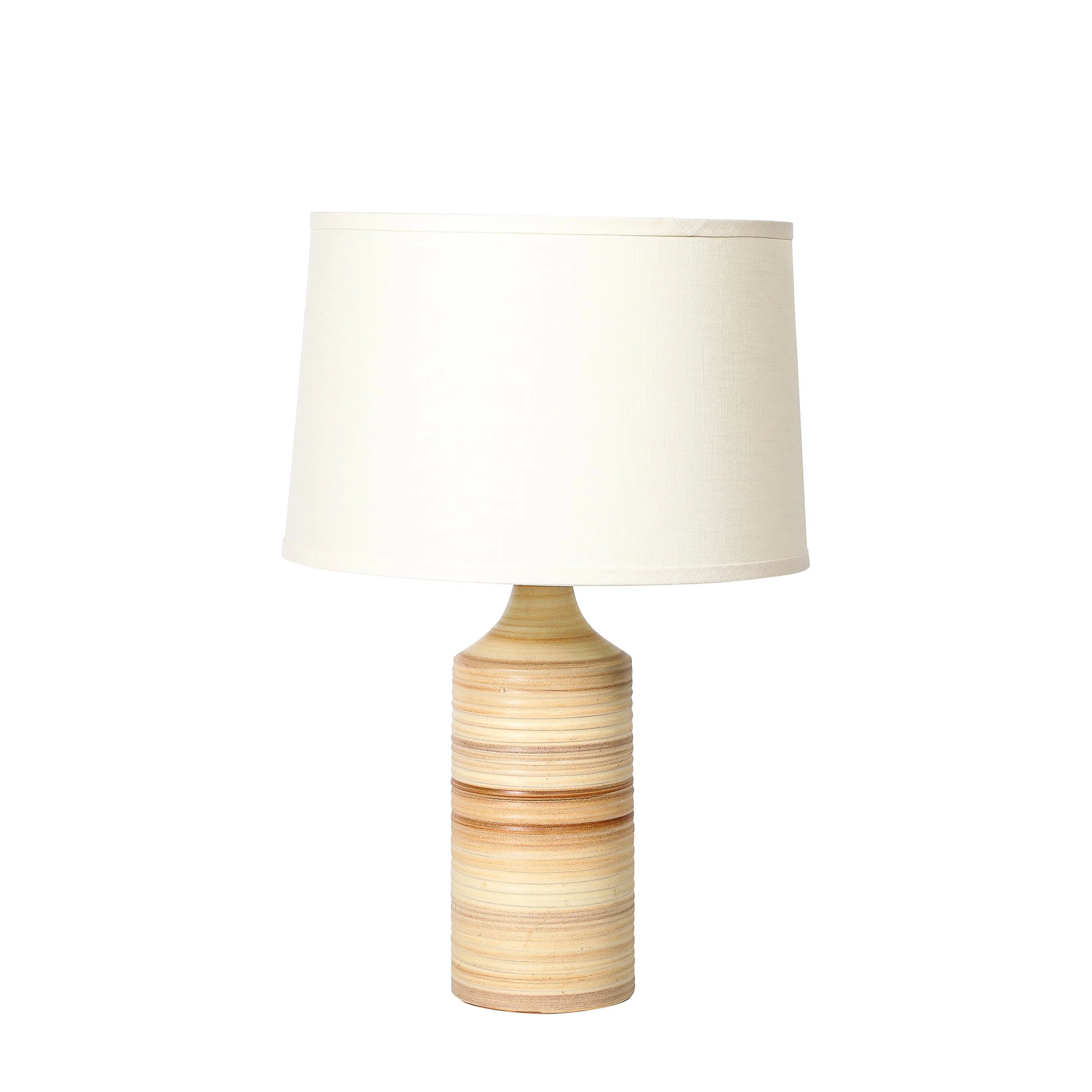 Pair of Mid-Century Beige Ceramic Table Lamps w/ Spun Grooved Detailing offered by High Style Deco — image 11