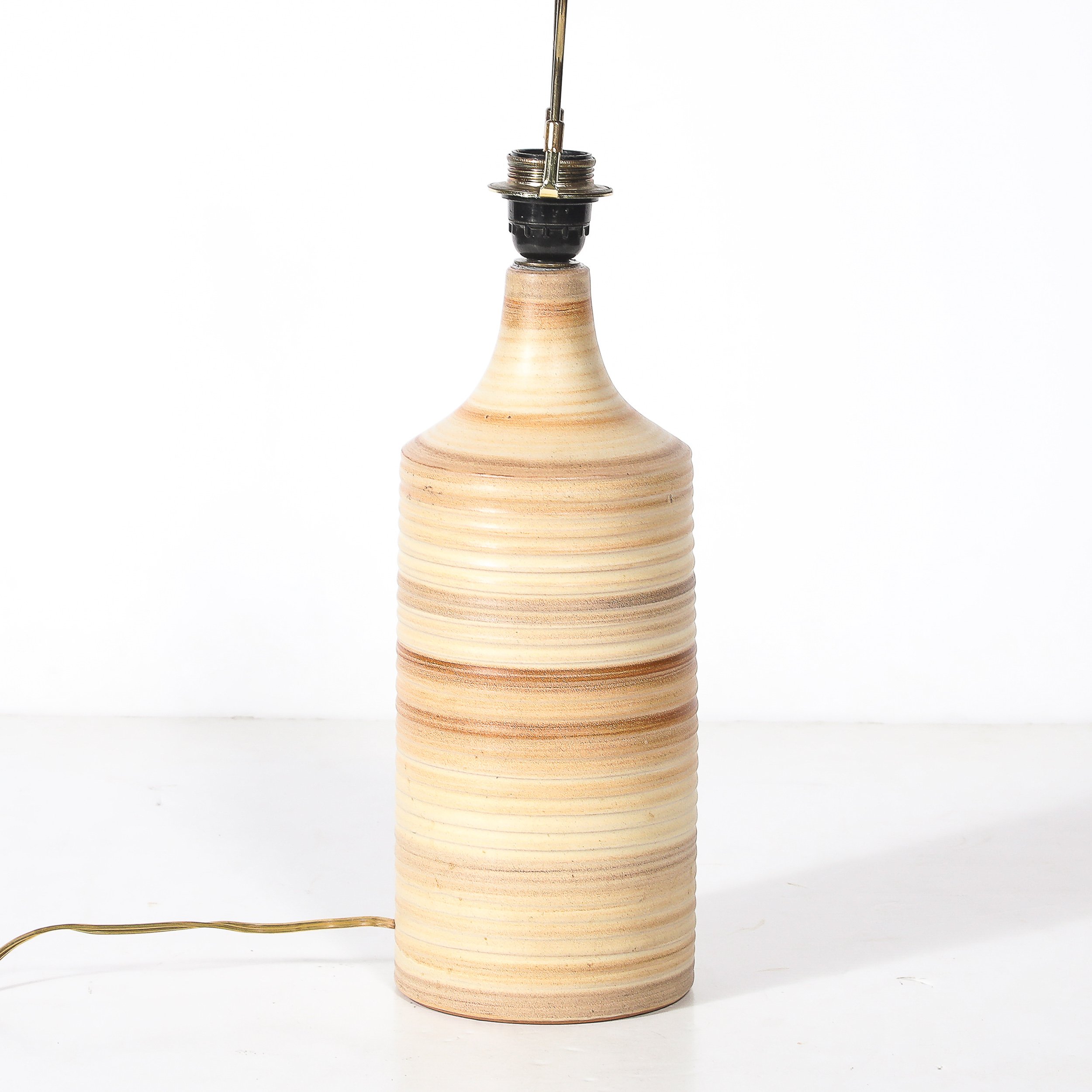Pair of Mid-Century Beige Ceramic Table Lamps w/ Spun Grooved Detailing offered by High Style Deco — image 12