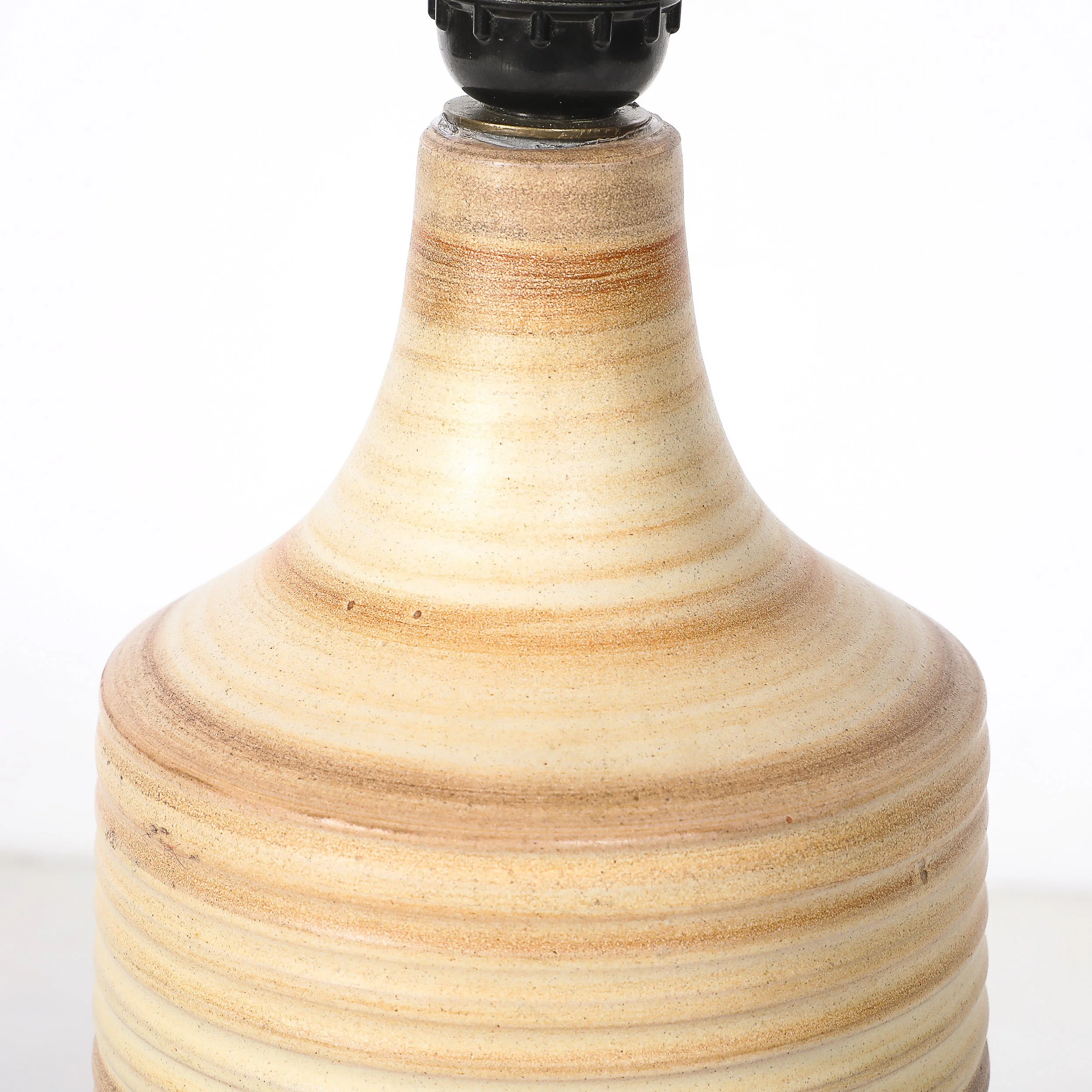 Pair of Mid-Century Beige Ceramic Table Lamps w/ Spun Grooved Detailing offered by High Style Deco — image 13