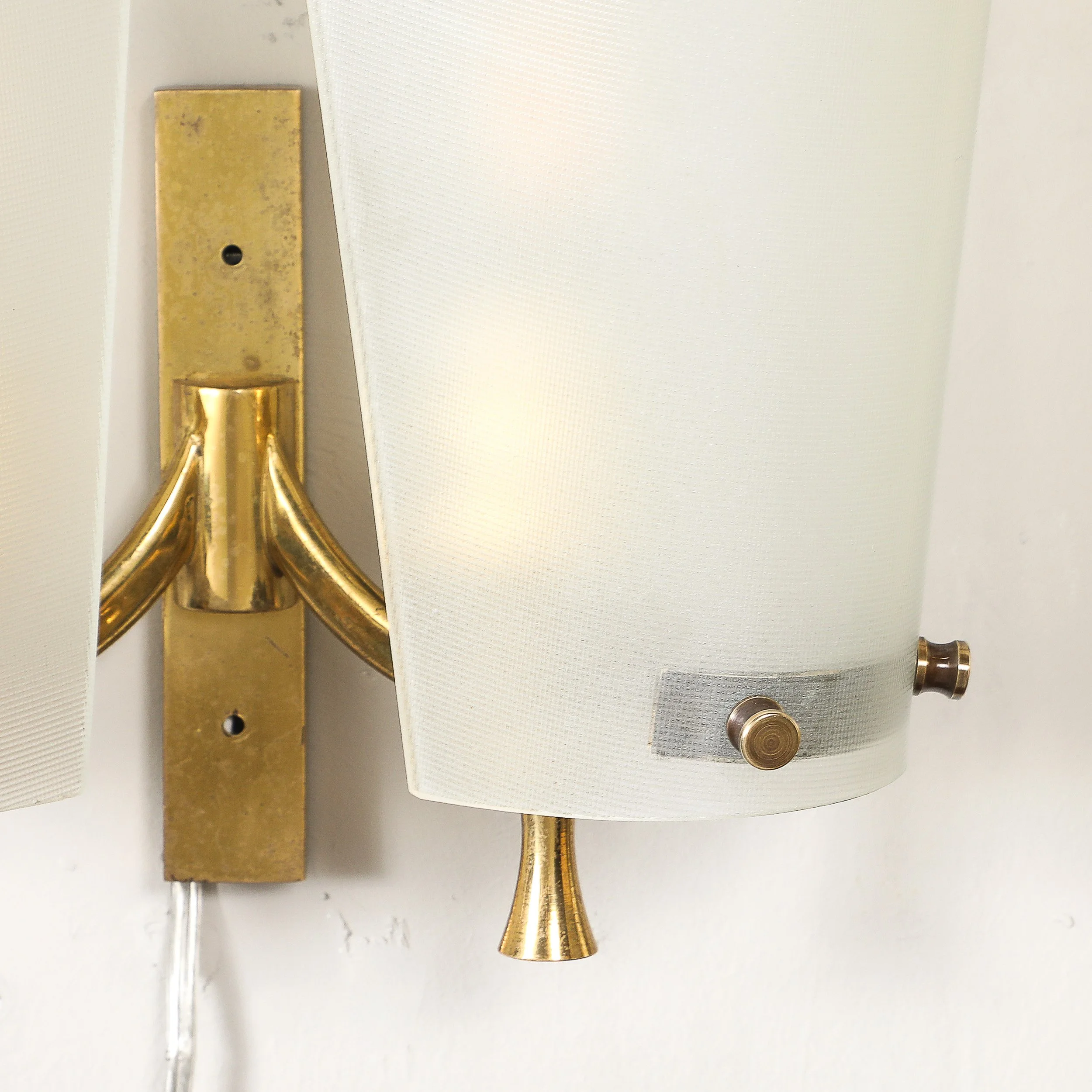 Pair of Italian Mid-Century Double Shaded Textured Glass & Brass Wall Sconces offered by High Style Deco — image 10