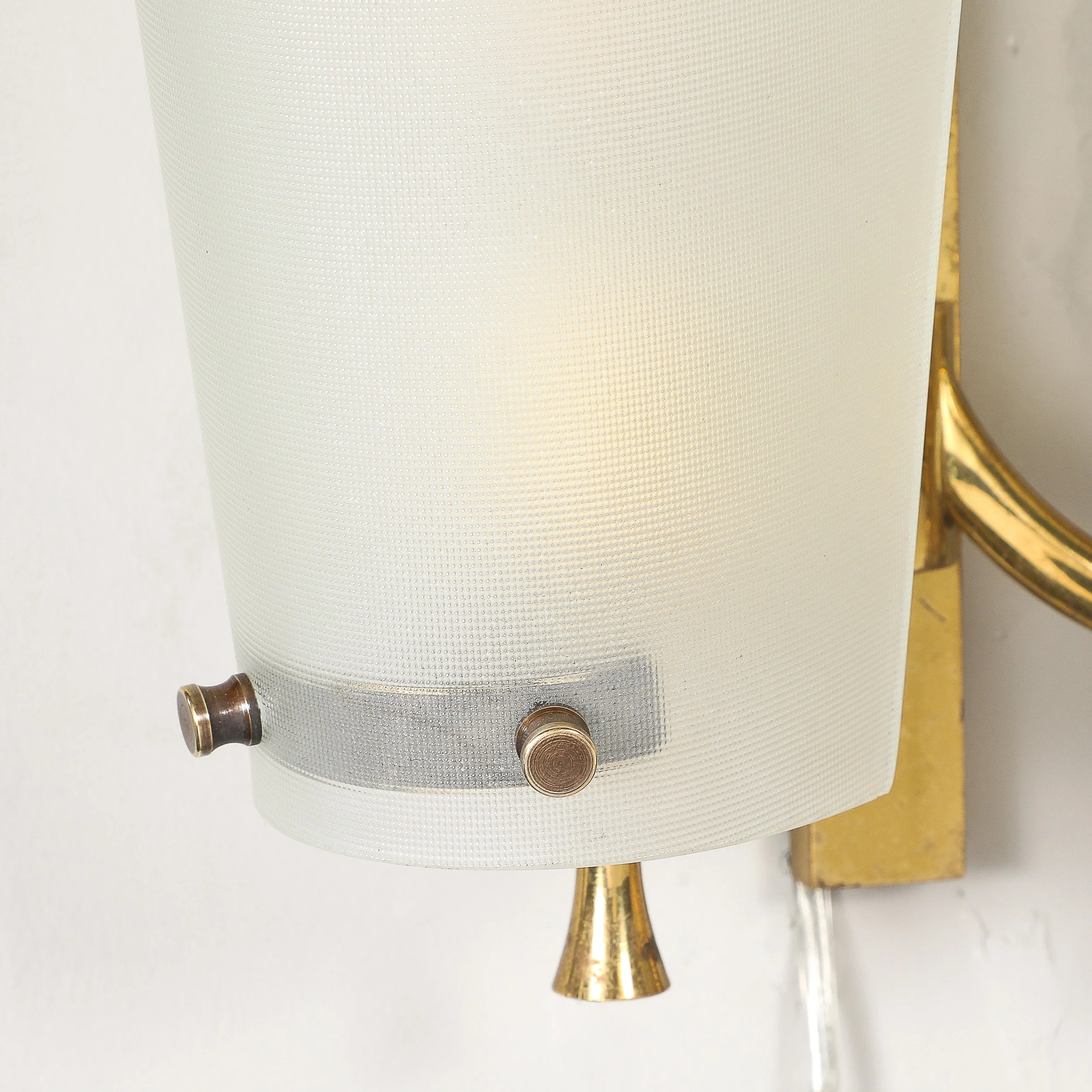 Pair of Italian Mid-Century Double Shaded Textured Glass & Brass Wall Sconces offered by High Style Deco — image 15