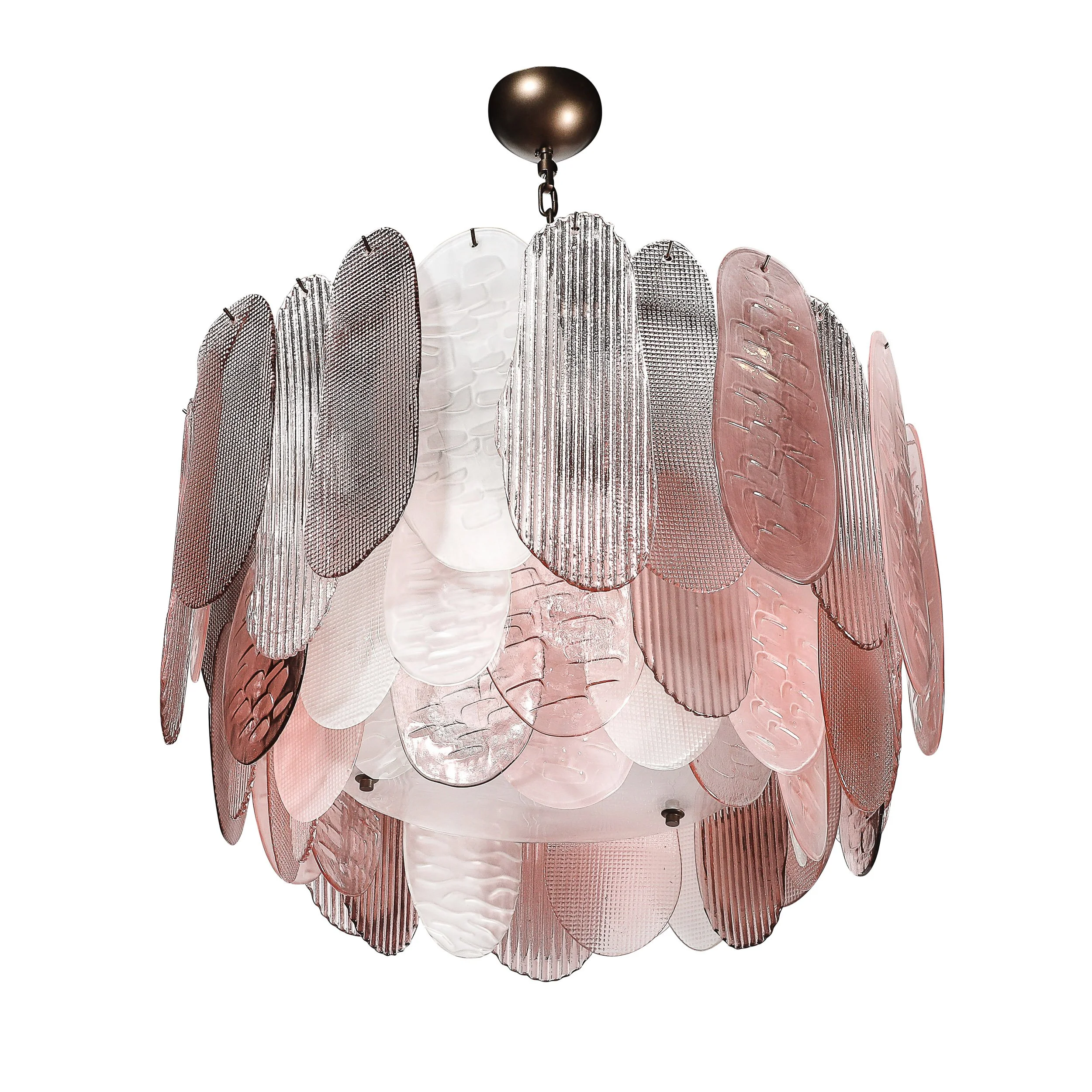 Modernist Round 3-Tier Hand-Blown Murano Glass Chandelier w/ Oval Reeded Shades offered by High Style Deco — image 1