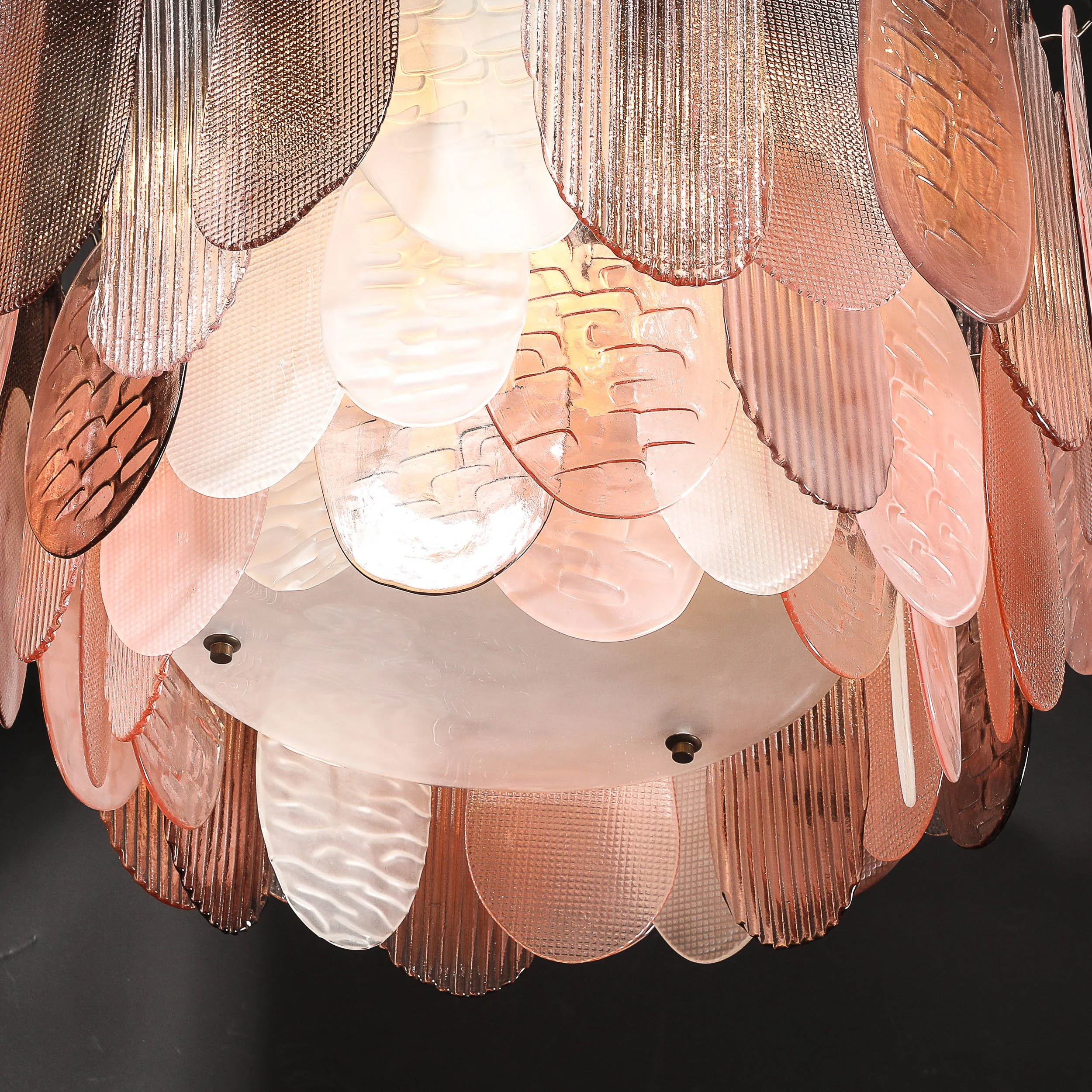 Modernist Round 3-Tier Hand-Blown Murano Glass Chandelier w/ Oval Reeded Shades offered by High Style Deco — image 3
