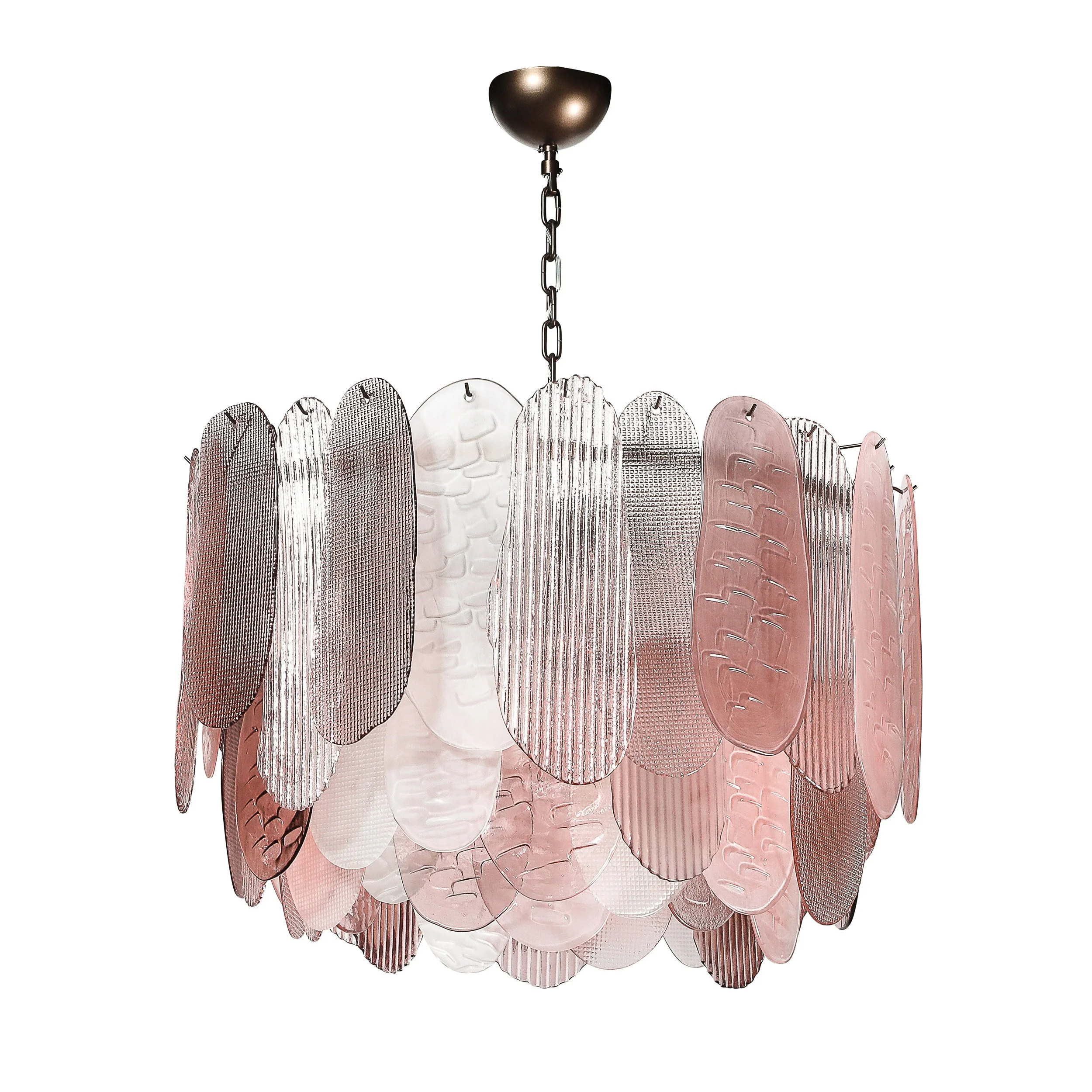 Modernist Round 3-Tier Hand-Blown Murano Glass Chandelier w/ Oval Reeded Shades offered by High Style Deco — image 4