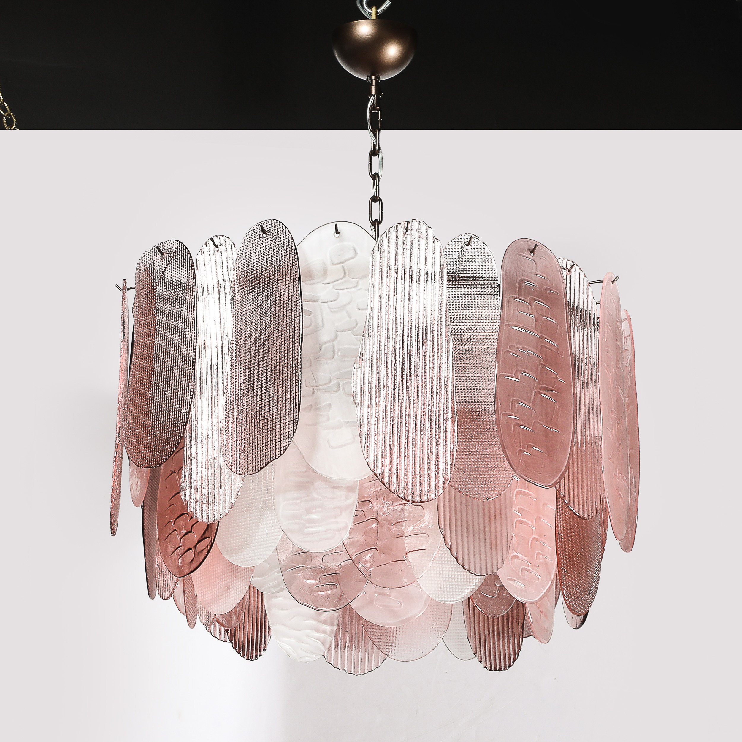 Modernist Round 3-Tier Hand-Blown Murano Glass Chandelier w/ Oval Reeded Shades offered by High Style Deco — image 5