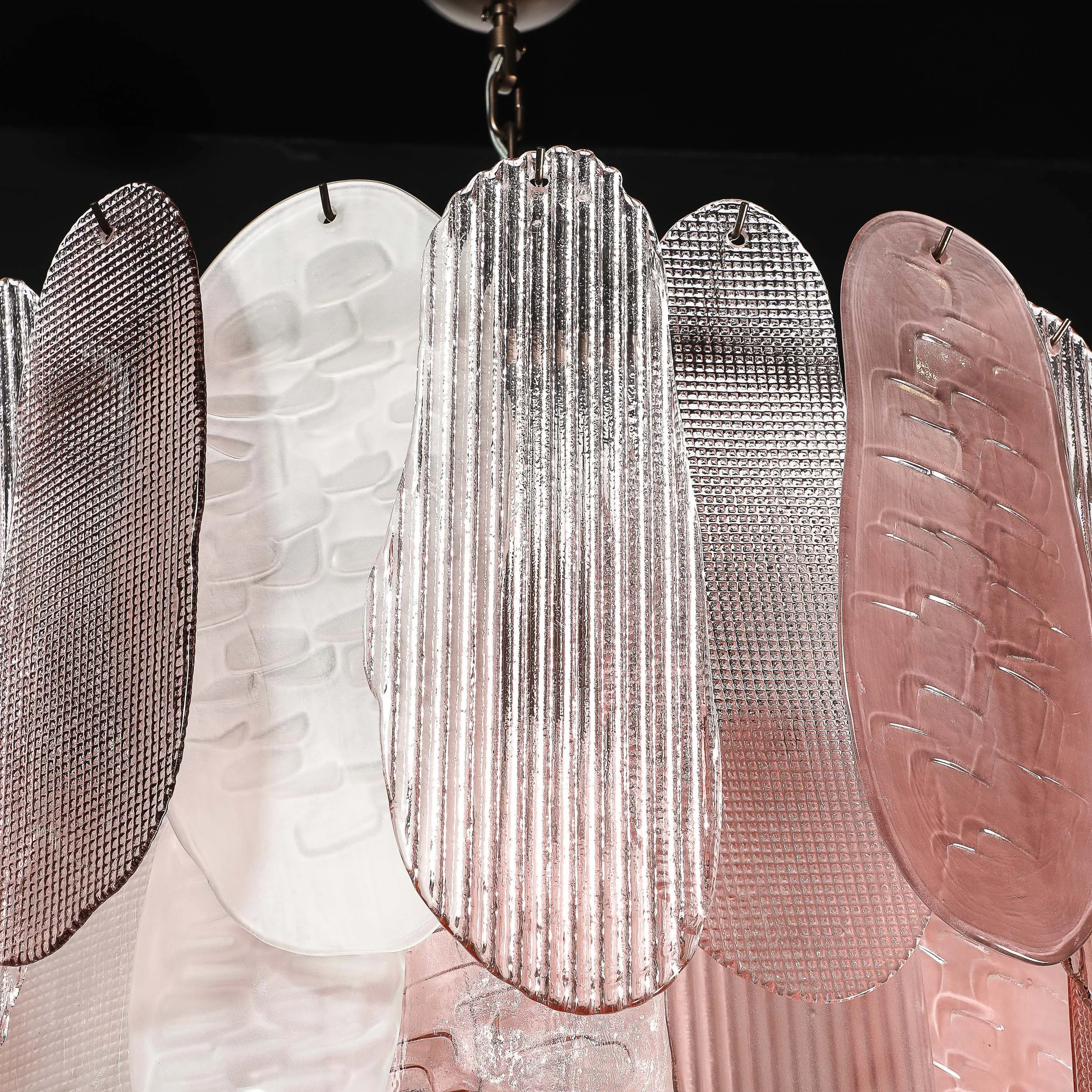 Modernist Round 3-Tier Hand-Blown Murano Glass Chandelier w/ Oval Reeded Shades offered by High Style Deco — image 7