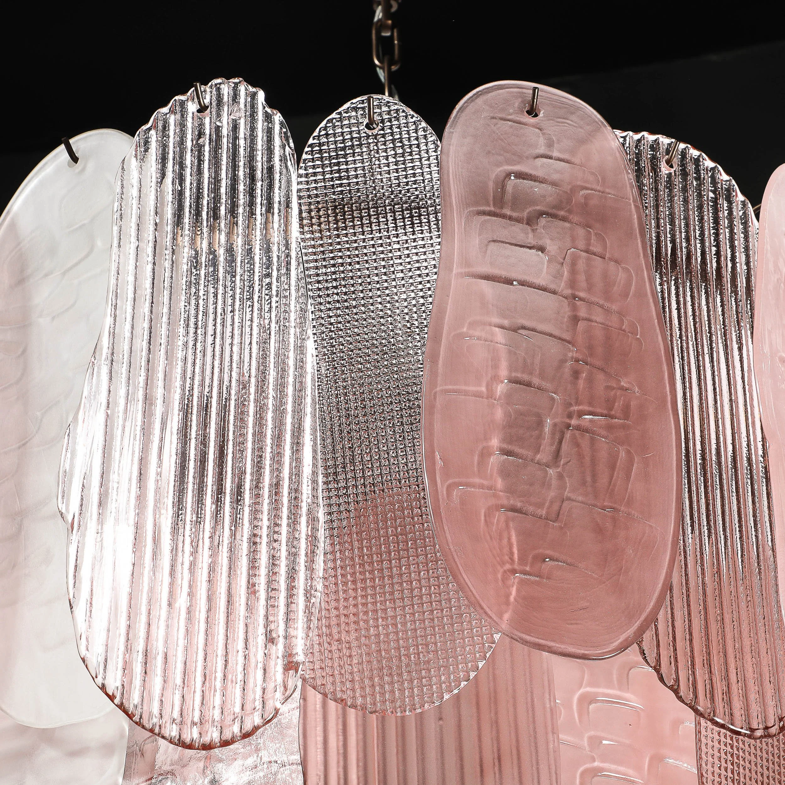 Modernist Round 3-Tier Hand-Blown Murano Glass Chandelier w/ Oval Reeded Shades offered by High Style Deco — image 8