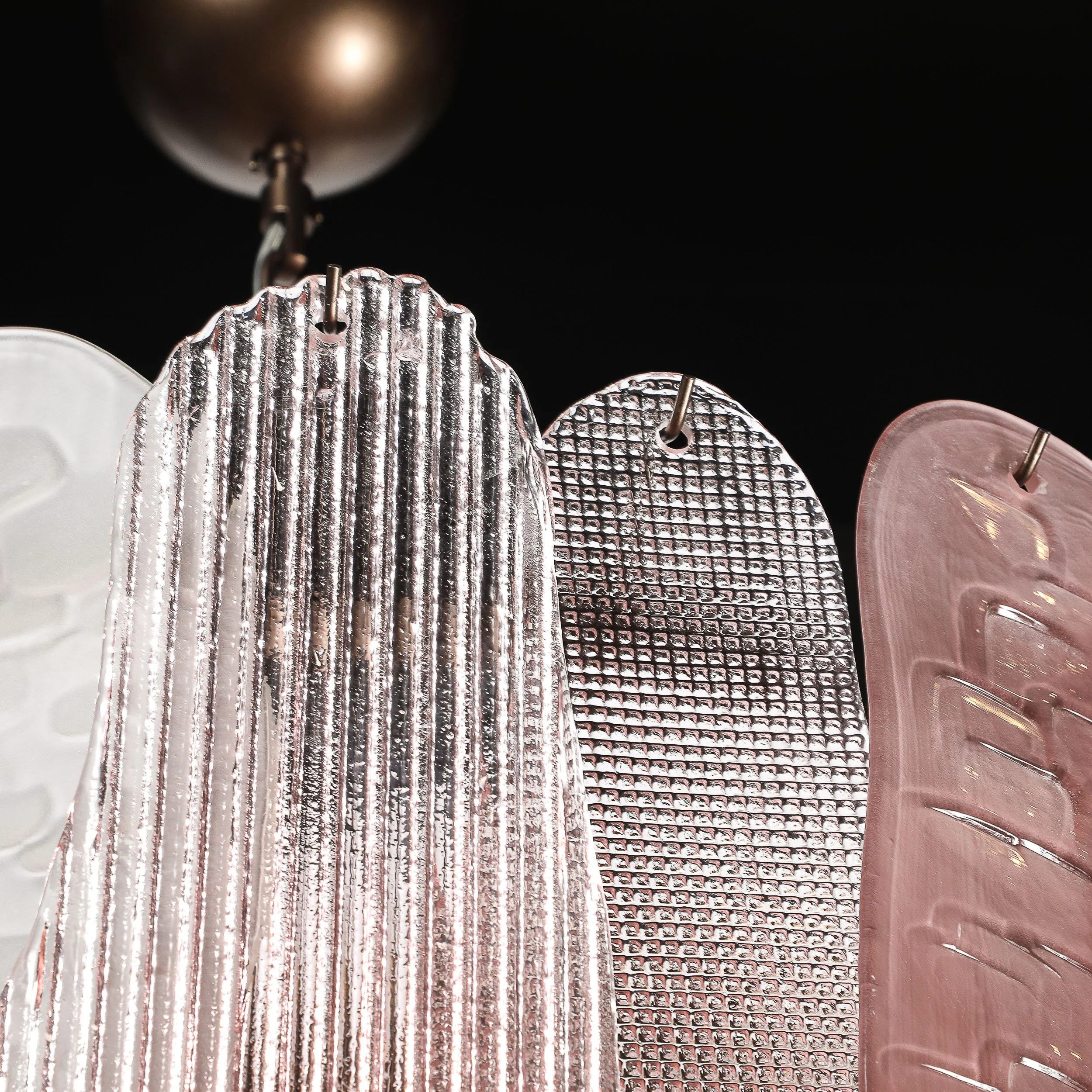 Modernist Round 3-Tier Hand-Blown Murano Glass Chandelier w/ Oval Reeded Shades offered by High Style Deco — image 9