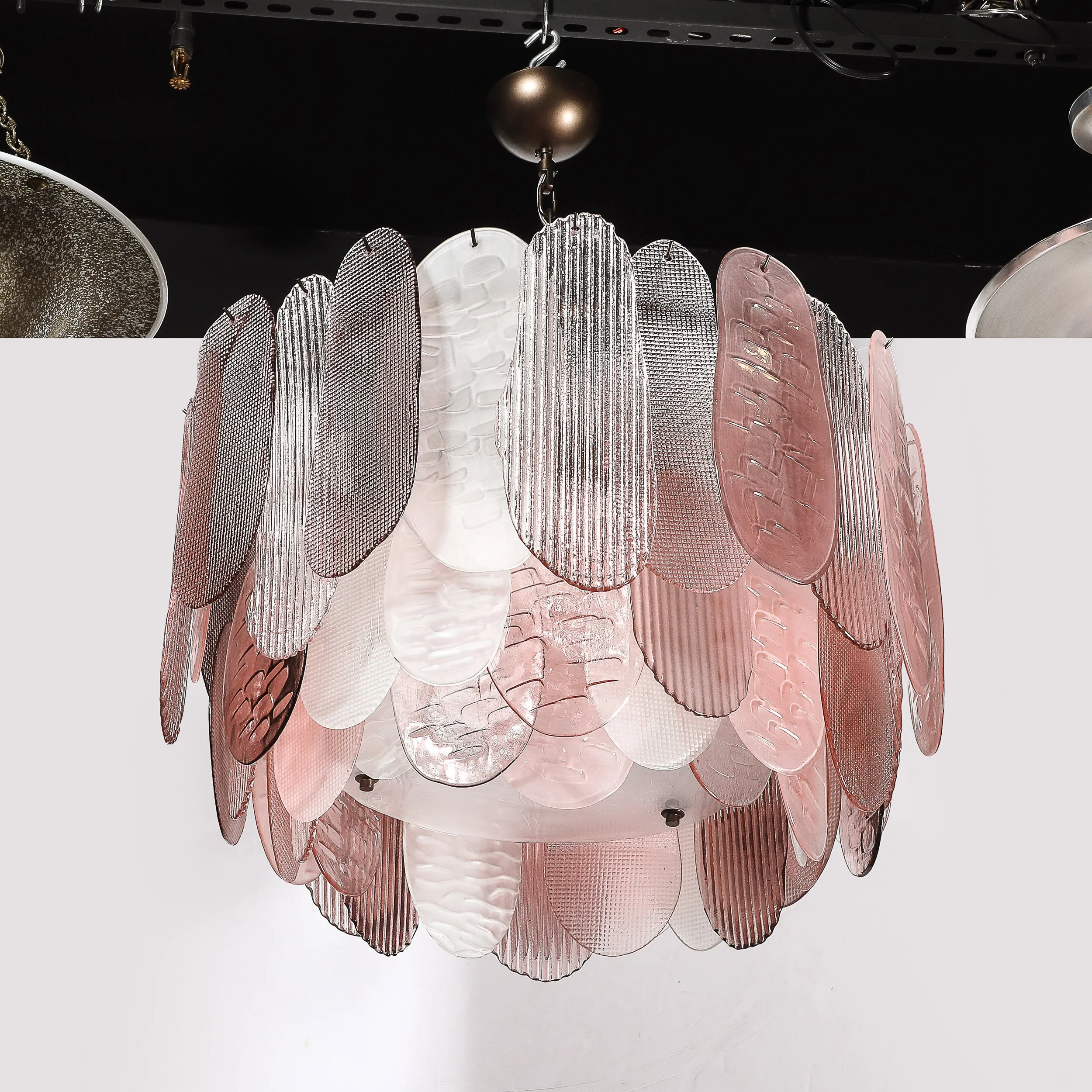 Modernist Round 3-Tier Hand-Blown Murano Glass Chandelier w/ Oval Reeded Shades offered by High Style Deco — image 11