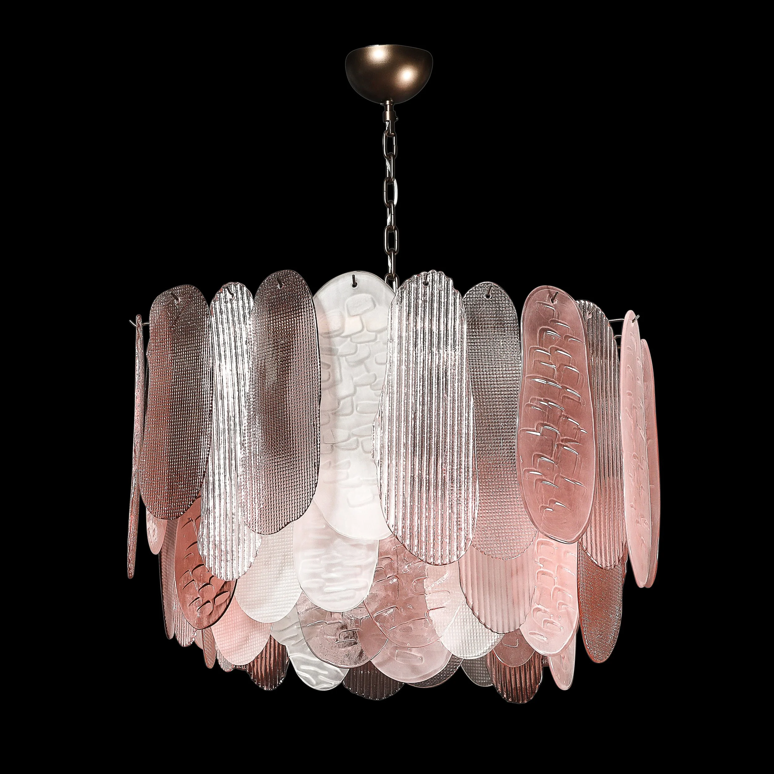 Modernist Round 3-Tier Hand-Blown Murano Glass Chandelier w/ Oval Reeded Shades offered by High Style Deco — image 12