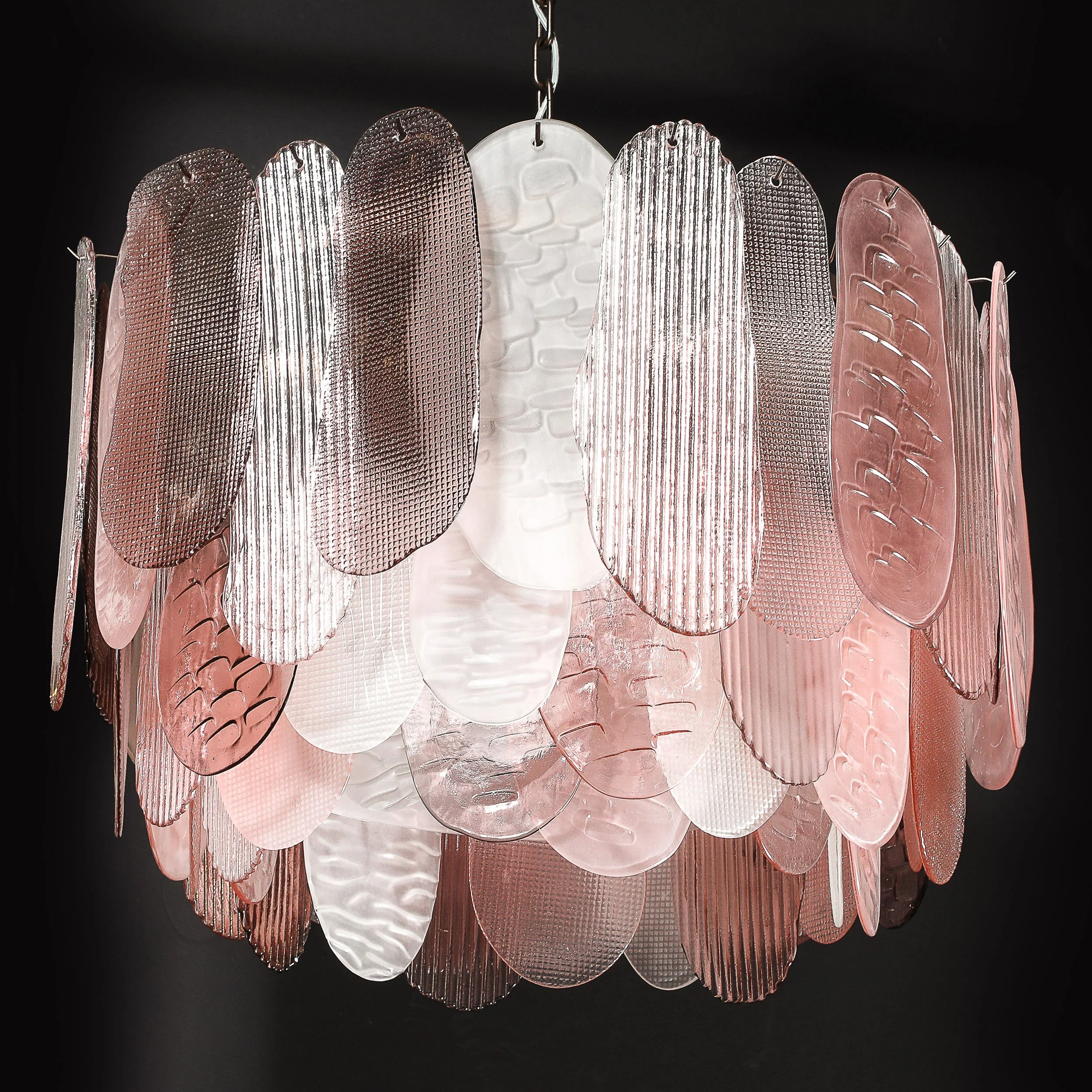 Modernist Round 3-Tier Hand-Blown Murano Glass Chandelier w/ Oval Reeded Shades offered by High Style Deco — image 13