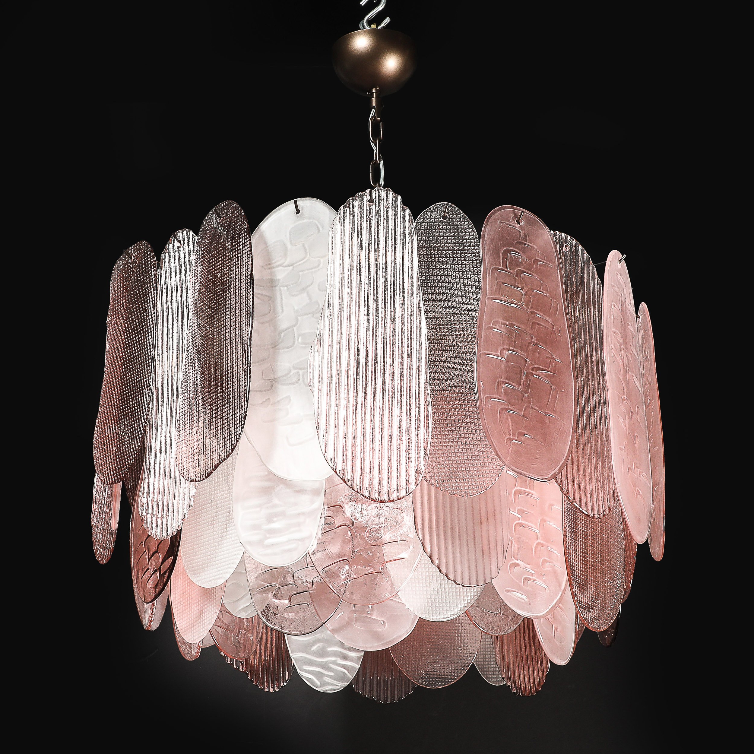 Modernist Round 3-Tier Hand-Blown Murano Glass Chandelier w/ Oval Reeded Shades offered by High Style Deco — image 15