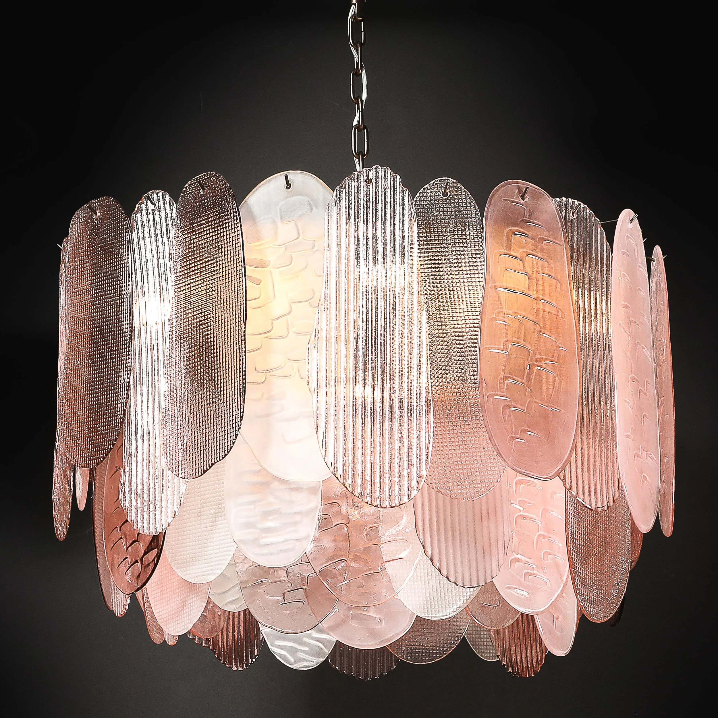 Modernist Round 3-Tier Hand-Blown Murano Glass Chandelier w/ Oval Reeded Shades offered by High Style Deco — image 16