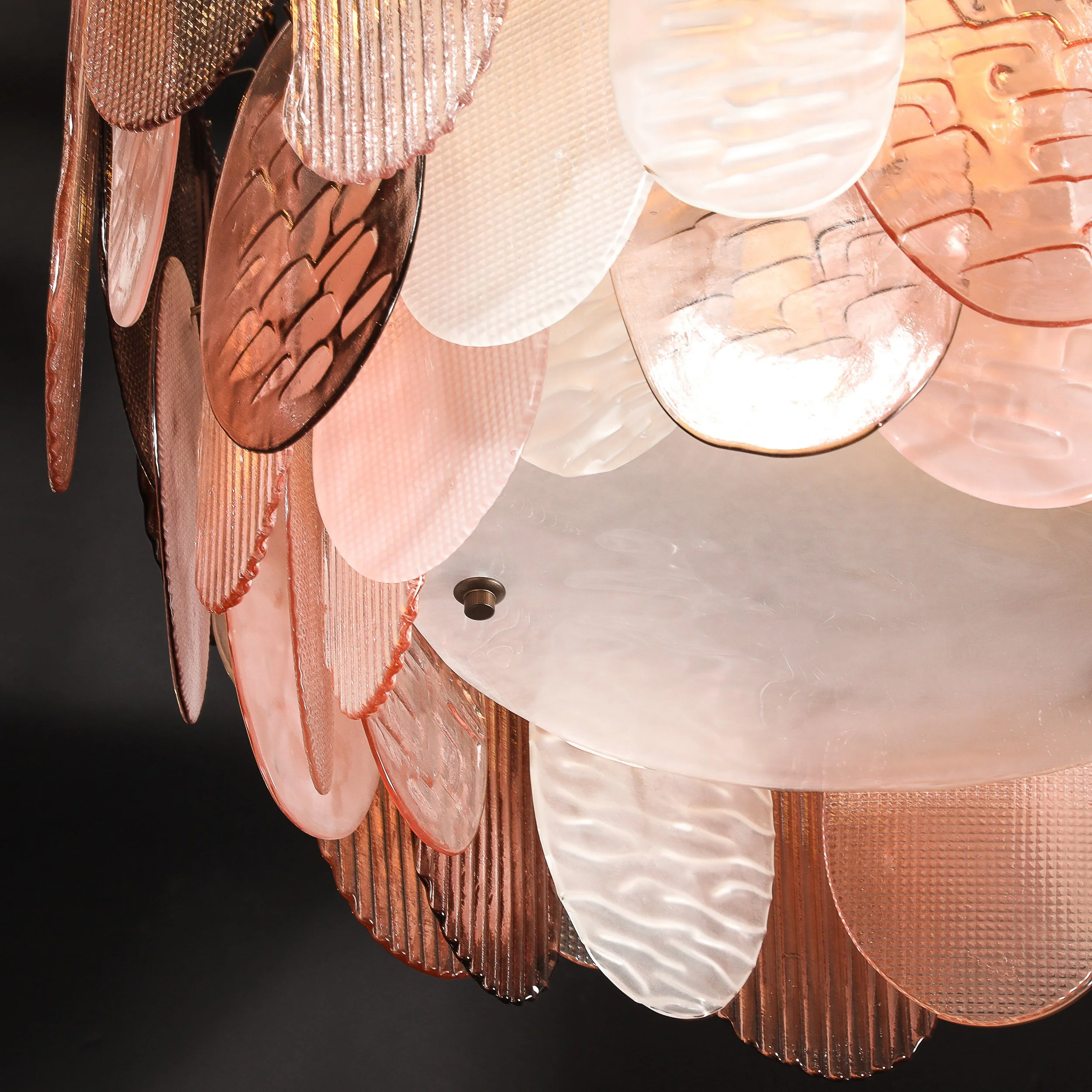 Modernist Round 3-Tier Hand-Blown Murano Glass Chandelier w/ Oval Reeded Shades offered by High Style Deco — image 17